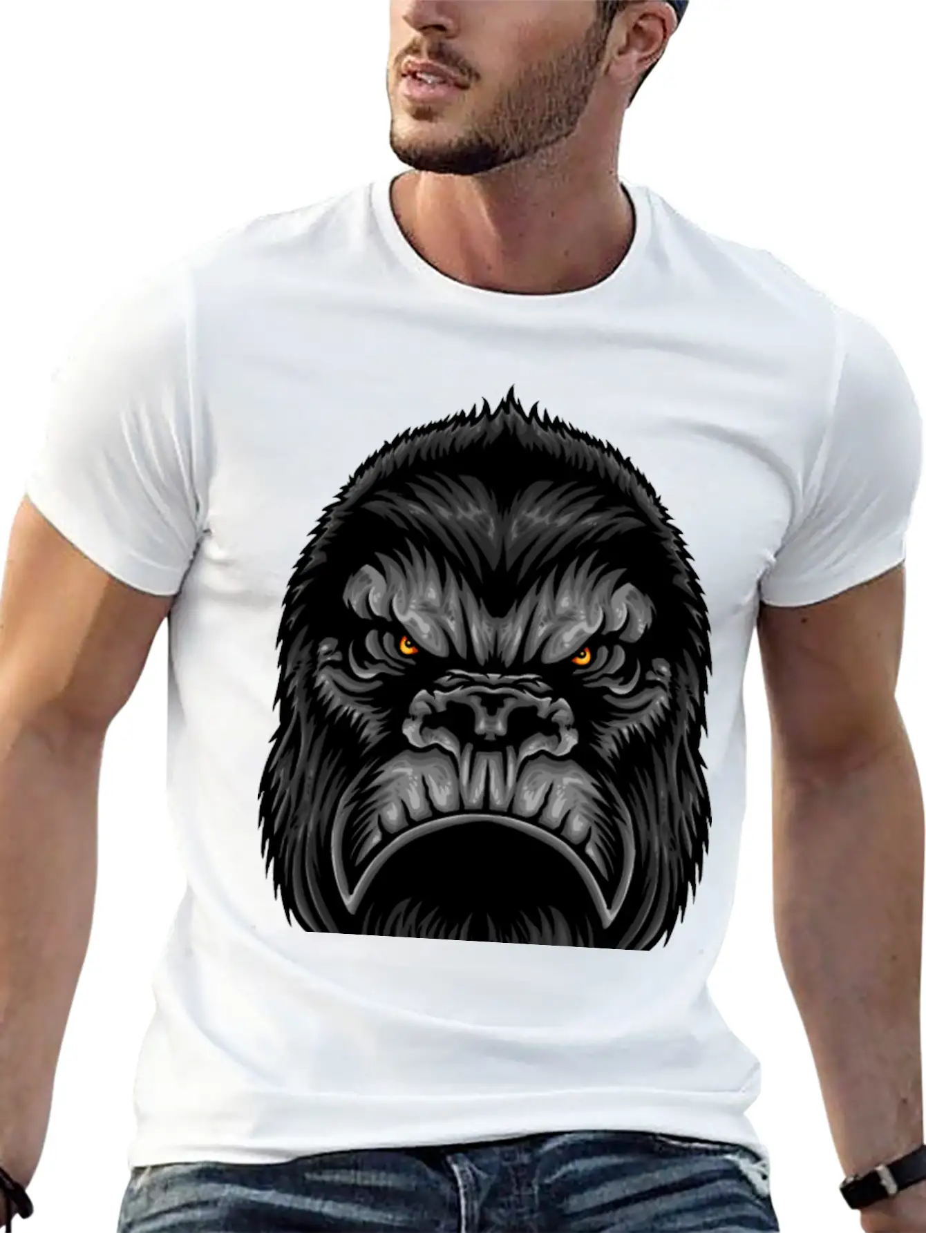 Gorilla Head Animal Wildlife Streetwear Fun Vector Stylish Everyday T-Shirt – Unisex Basic Cotton Tee