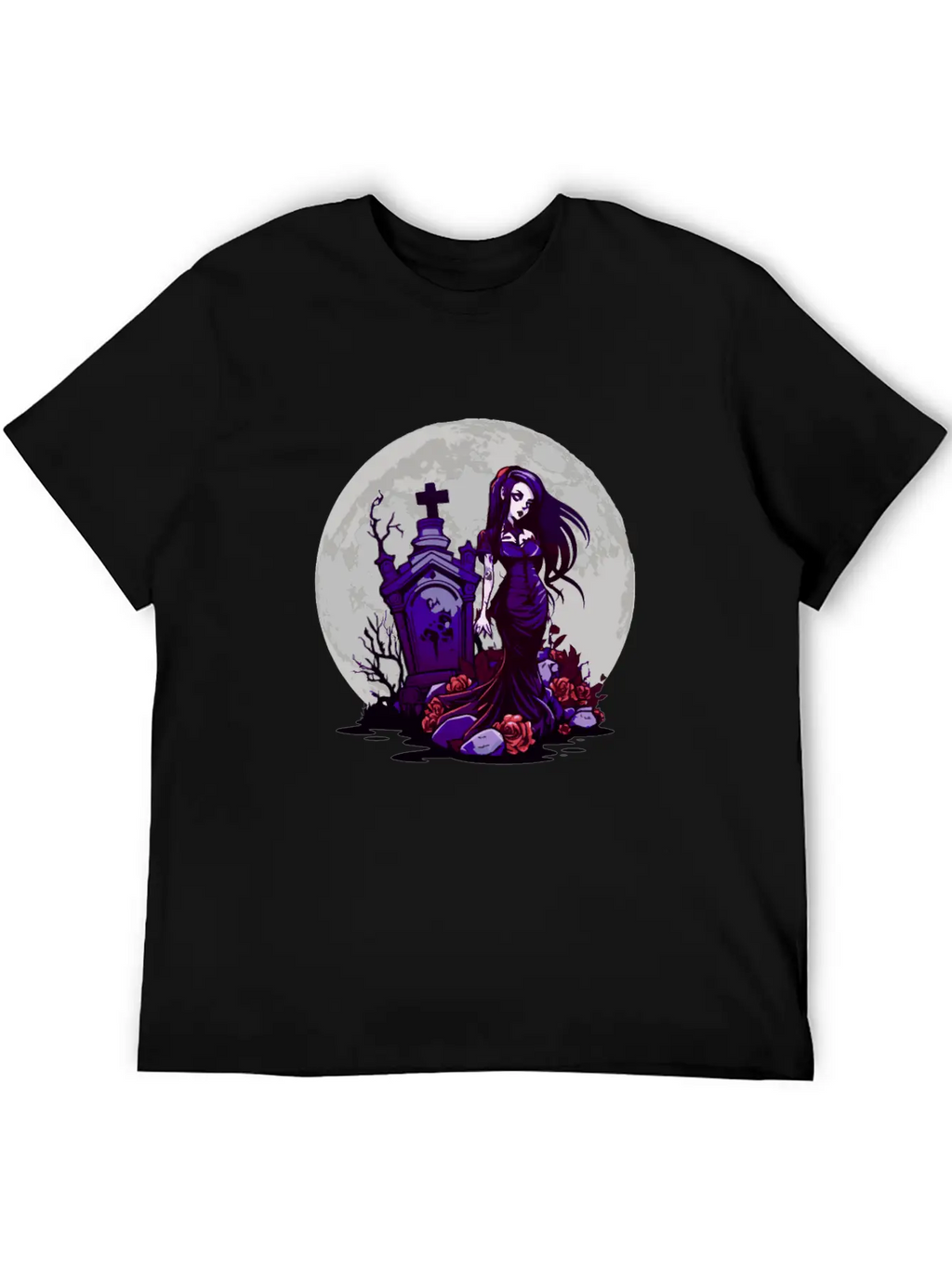 Goth Pin Up Girl Standing Next To A Grave - Goth Essential Cotton Tee For Daily Outfits – Unisex Style
