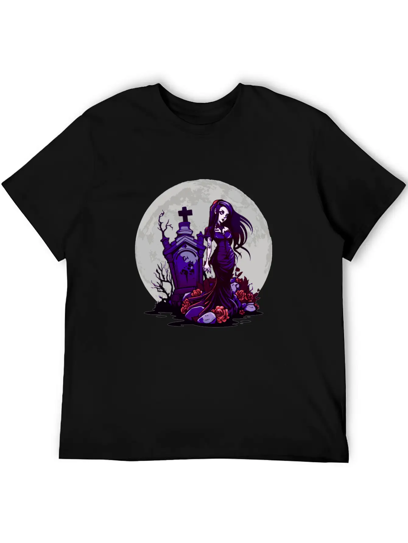 Goth Pin Up Girl Standing Next To A Grave - Goth Essential Cotton Tee For Daily Outfits – Unisex Style