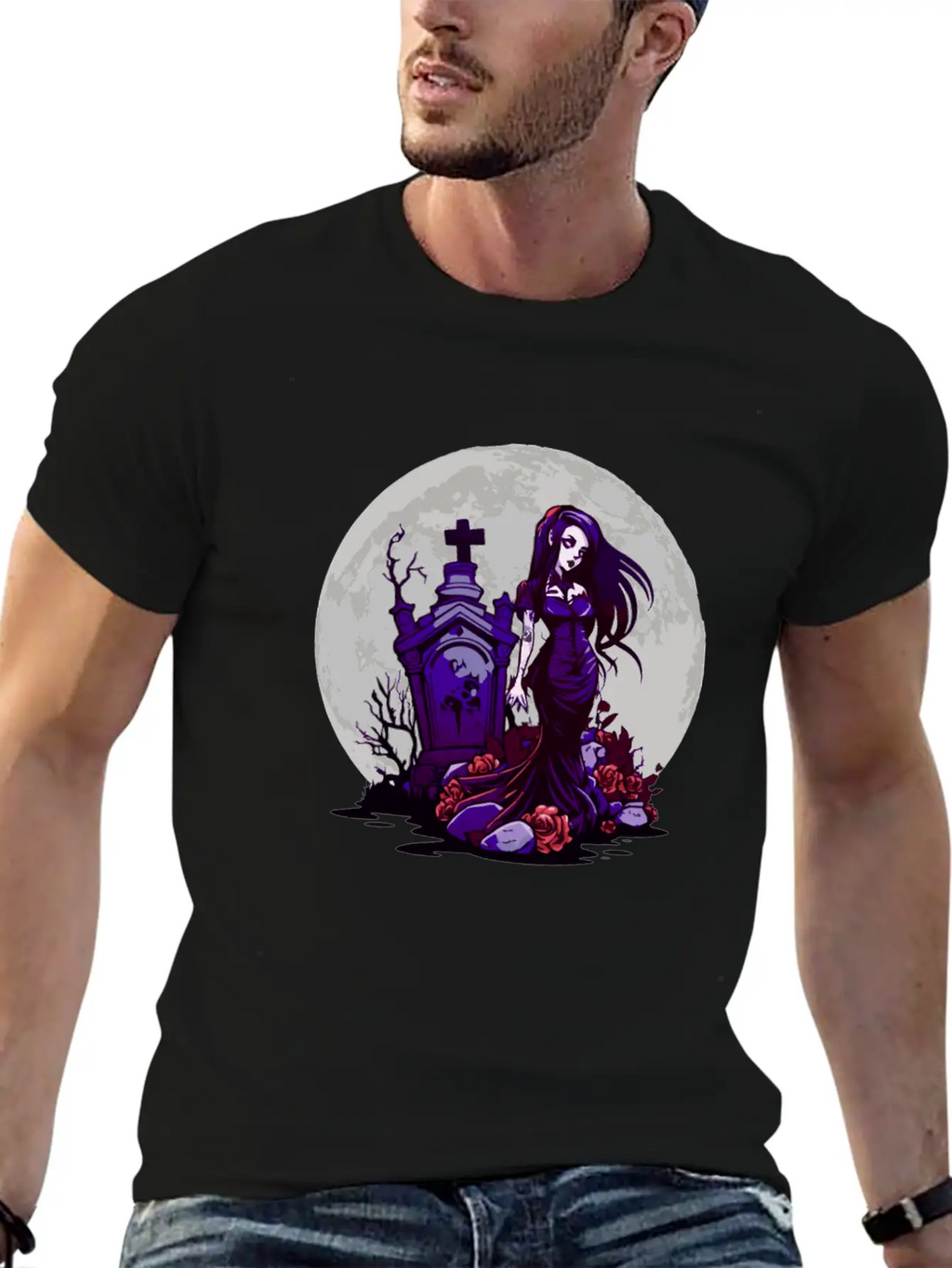 Goth Pin Up Girl Standing Next To A Grave - Goth Essential Cotton Tee For Daily Outfits – Unisex Style
