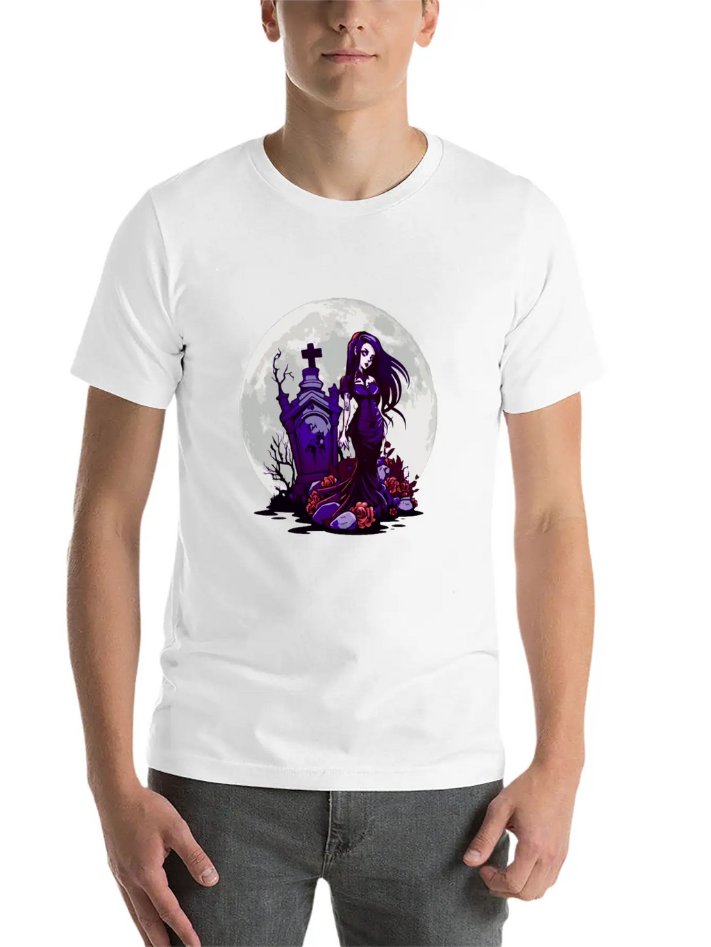Goth Pin Up Girl Standing Next To A Grave - Goth Essential Cotton Tee For Daily Outfits – Unisex Style