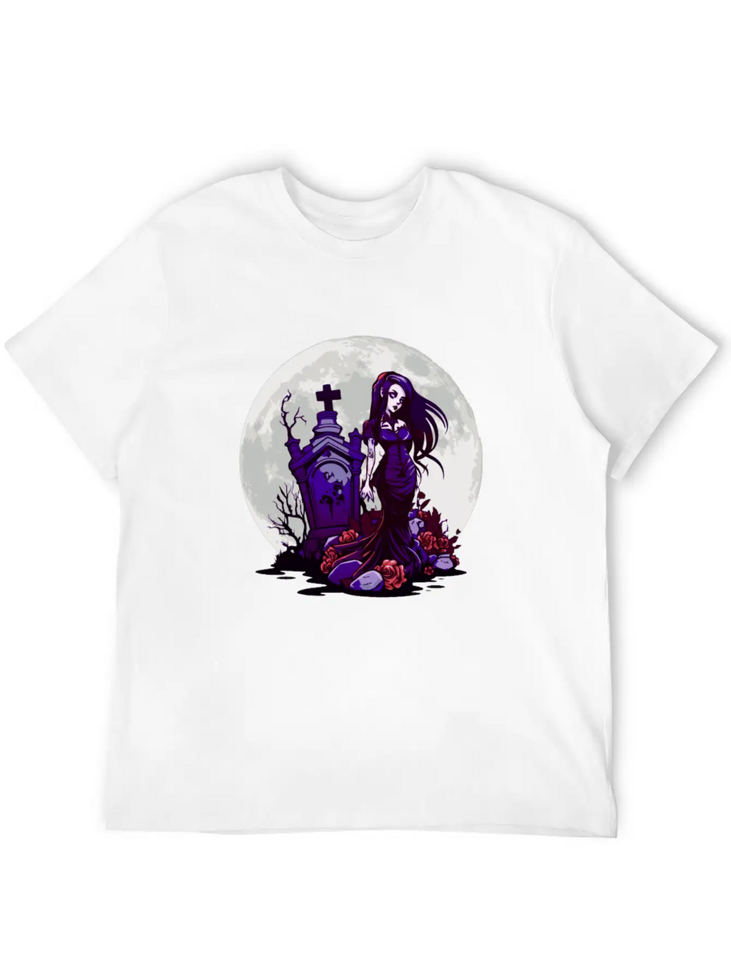 Goth Pin Up Girl Standing Next To A Grave - Goth Essential Cotton Tee For Daily Outfits – Unisex Style
