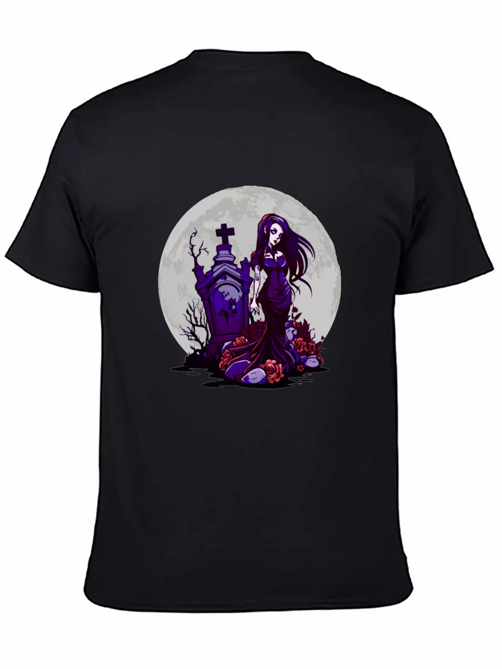 Goth Pin Up Girl Standing Next To A Grave - Goth Essential Cotton Tee For Daily Outfits – Unisex Style