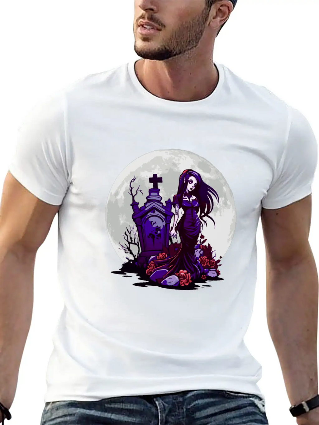 Goth Pin Up Girl Standing Next To A Grave - Goth Essential Cotton Tee For Daily Outfits – Unisex Style