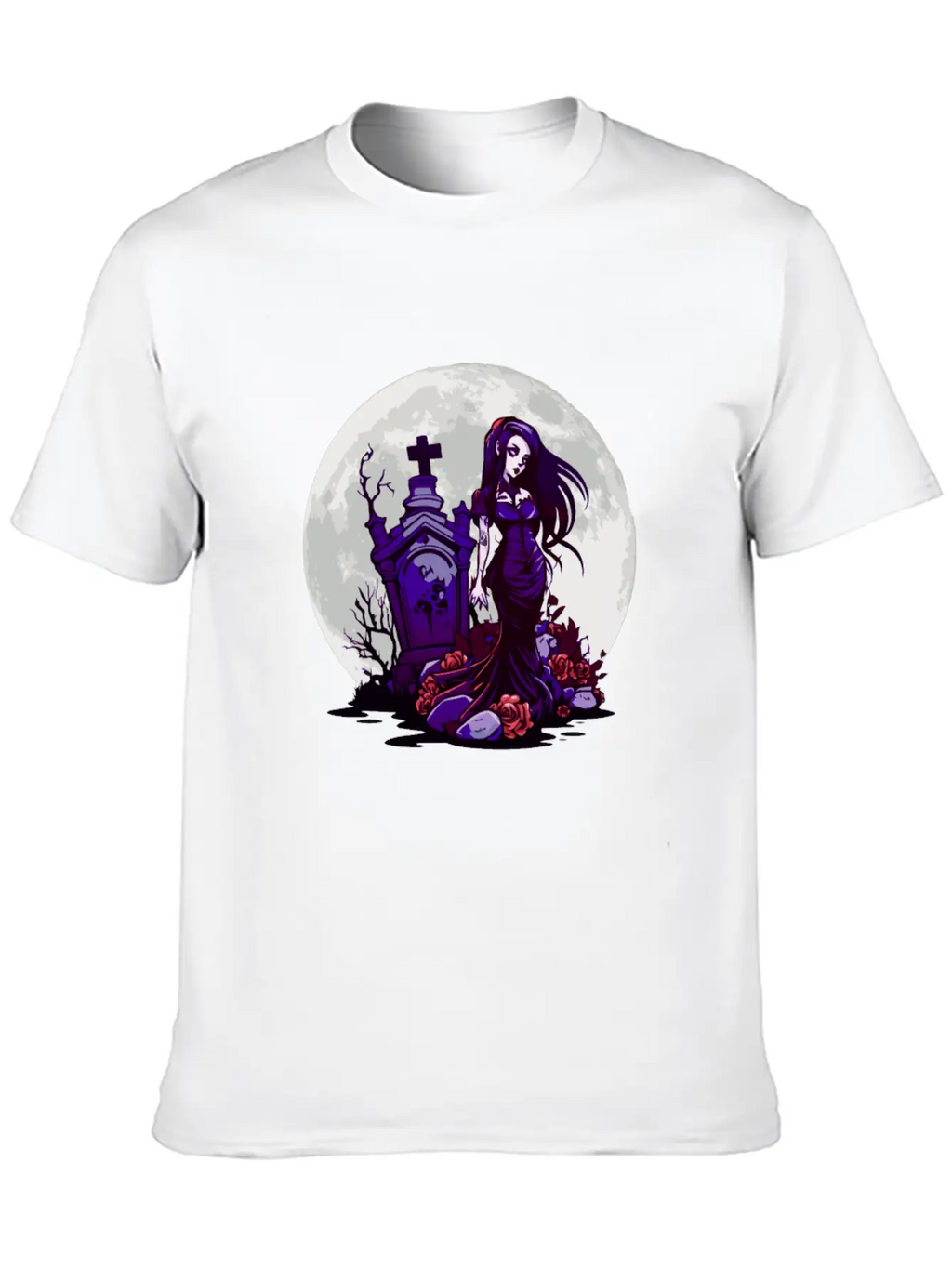 Goth Pin Up Girl Standing Next To A Grave - Goth Essential Cotton Tee For Daily Outfits – Unisex Style