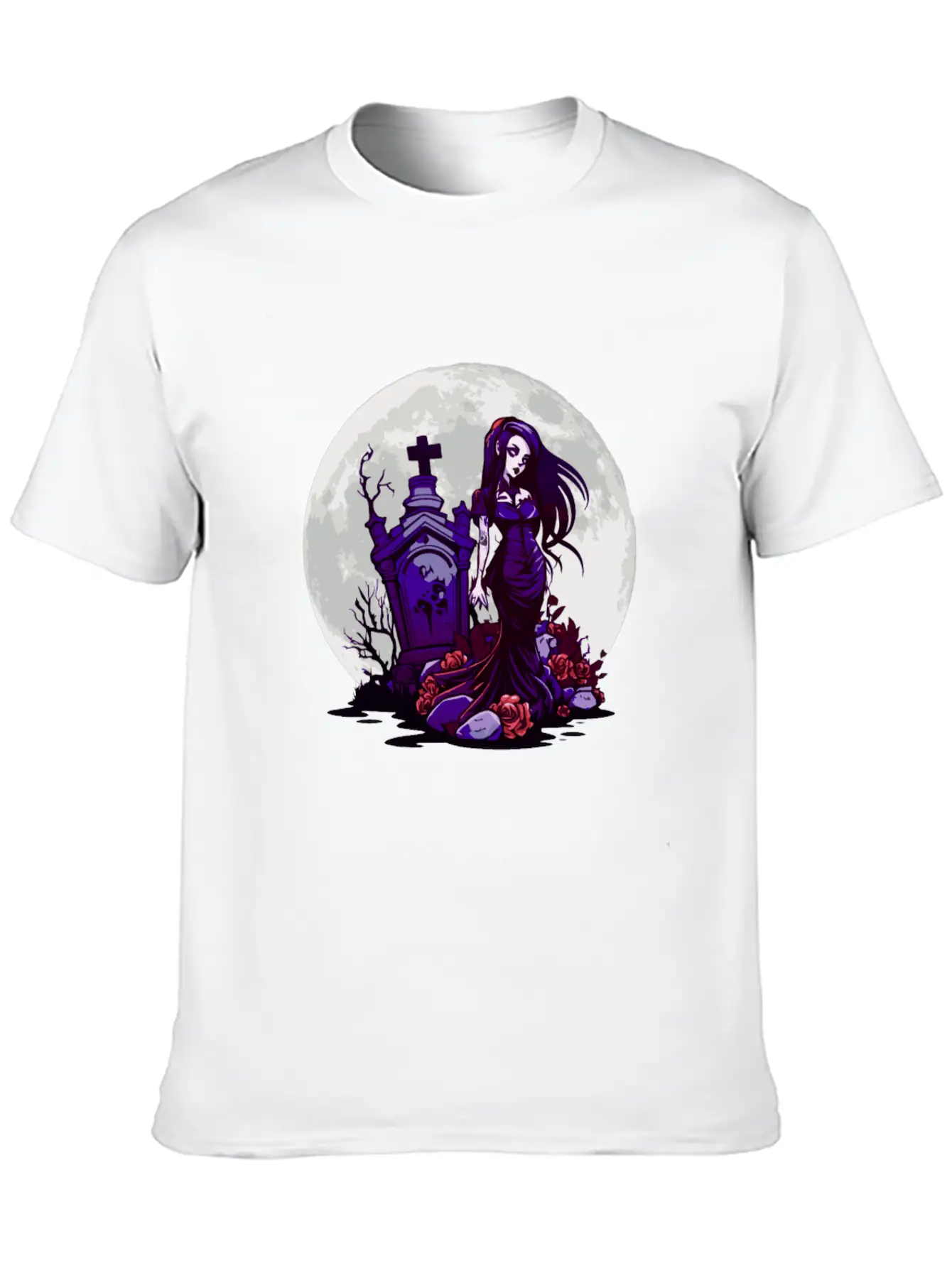 Goth Pin Up Girl Standing Next To A Grave - Goth Essential Cotton Tee For Daily Outfits – Unisex Style