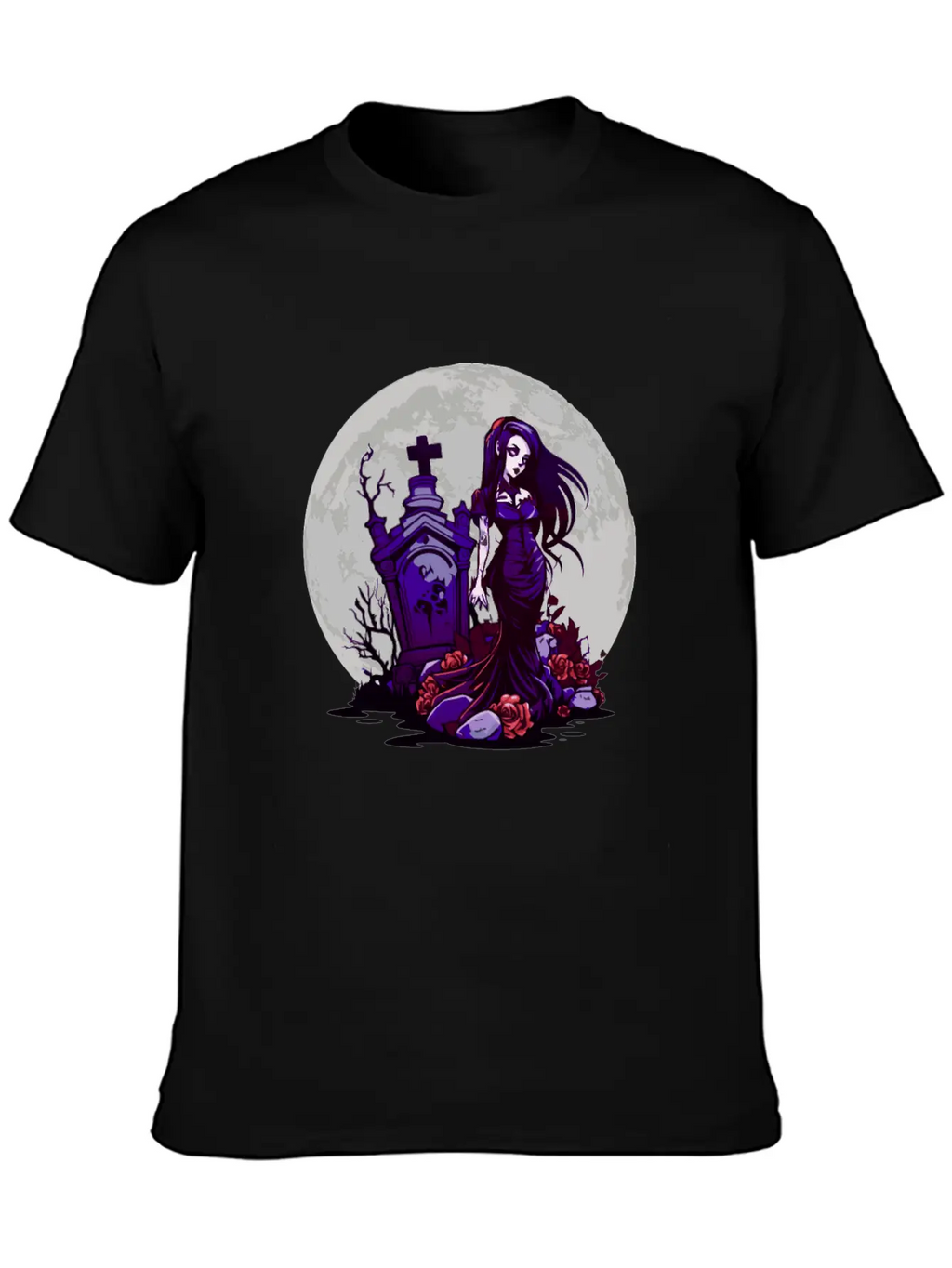 Goth Pin Up Girl Standing Next To A Grave - Goth Essential Cotton Tee For Daily Outfits – Unisex Style