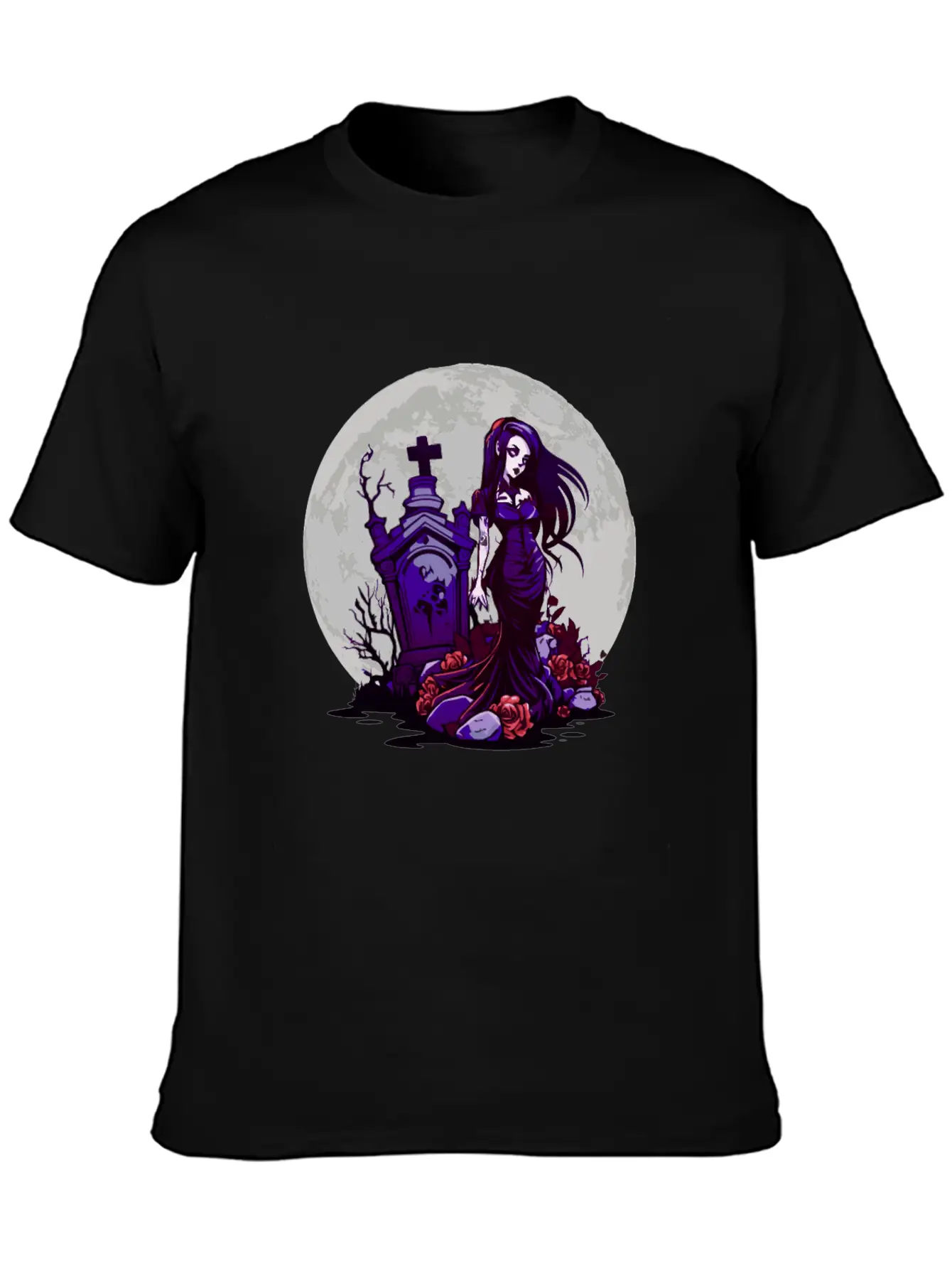 Goth Pin Up Girl Standing Next To A Grave - Goth Essential Cotton Tee For Daily Outfits – Unisex Style