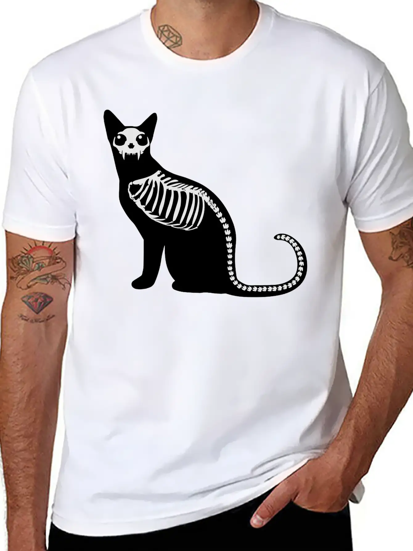 Gothic Cat Skeleton Timeless Short Sleeve Tee – Comfy And Minimalist Design