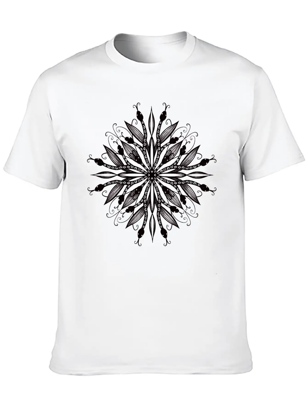 Gothic Mandala Leaves And Snakes Timeless Short Sleeve Tee – Comfy And Minimalist Design