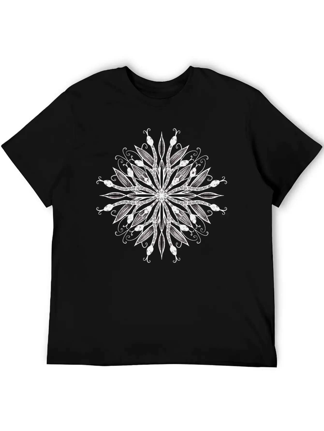 Gothic Mandala Leaves And Snakes Timeless Short Sleeve Tee – Comfy And Minimalist Design
