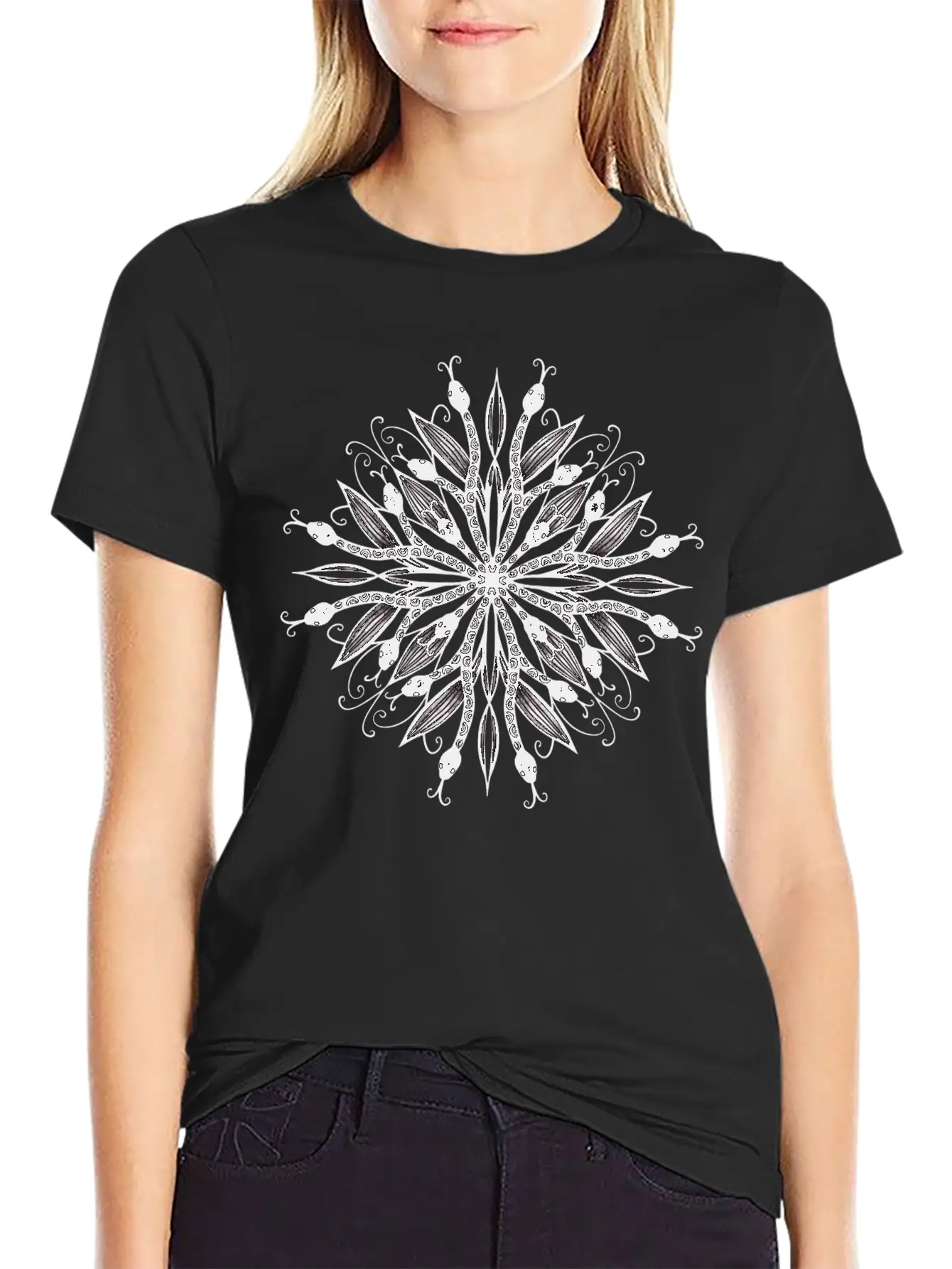 Gothic Mandala Leaves And Snakes Timeless Short Sleeve Tee – Comfy And Minimalist Design