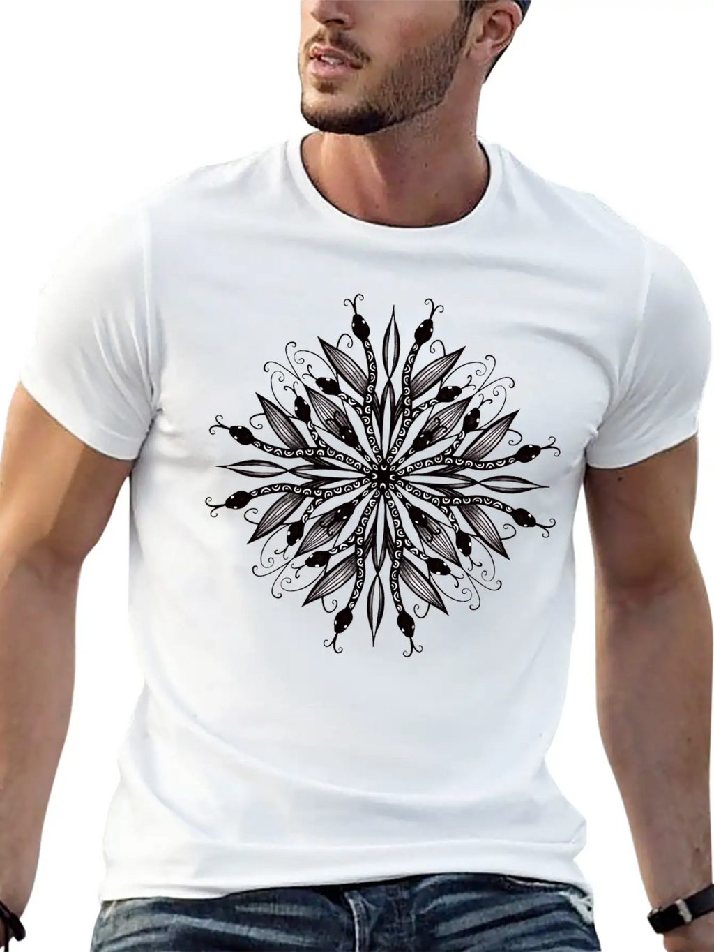 Gothic Mandala Leaves And Snakes Timeless Short Sleeve Tee – Comfy And Minimalist Design