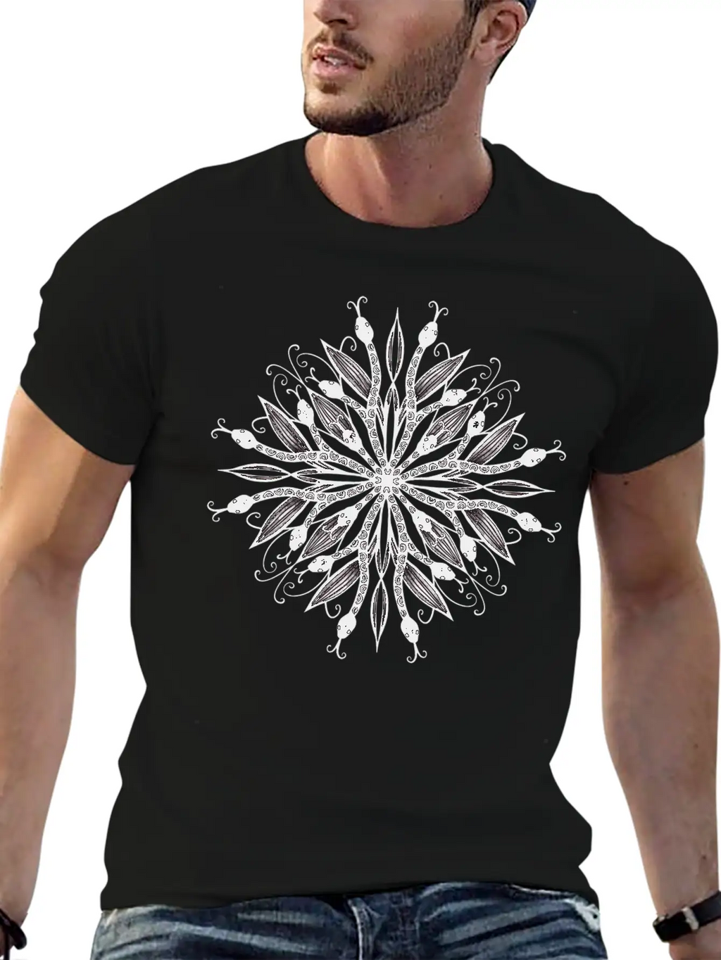 Gothic Mandala Leaves And Snakes Timeless Short Sleeve Tee – Comfy And Minimalist Design