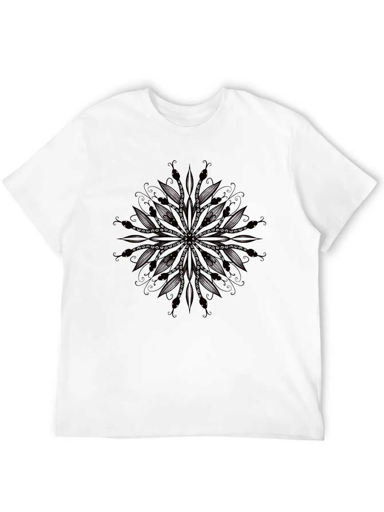 Gothic Mandala Leaves And Snakes Timeless Short Sleeve Tee – Comfy And Minimalist Design