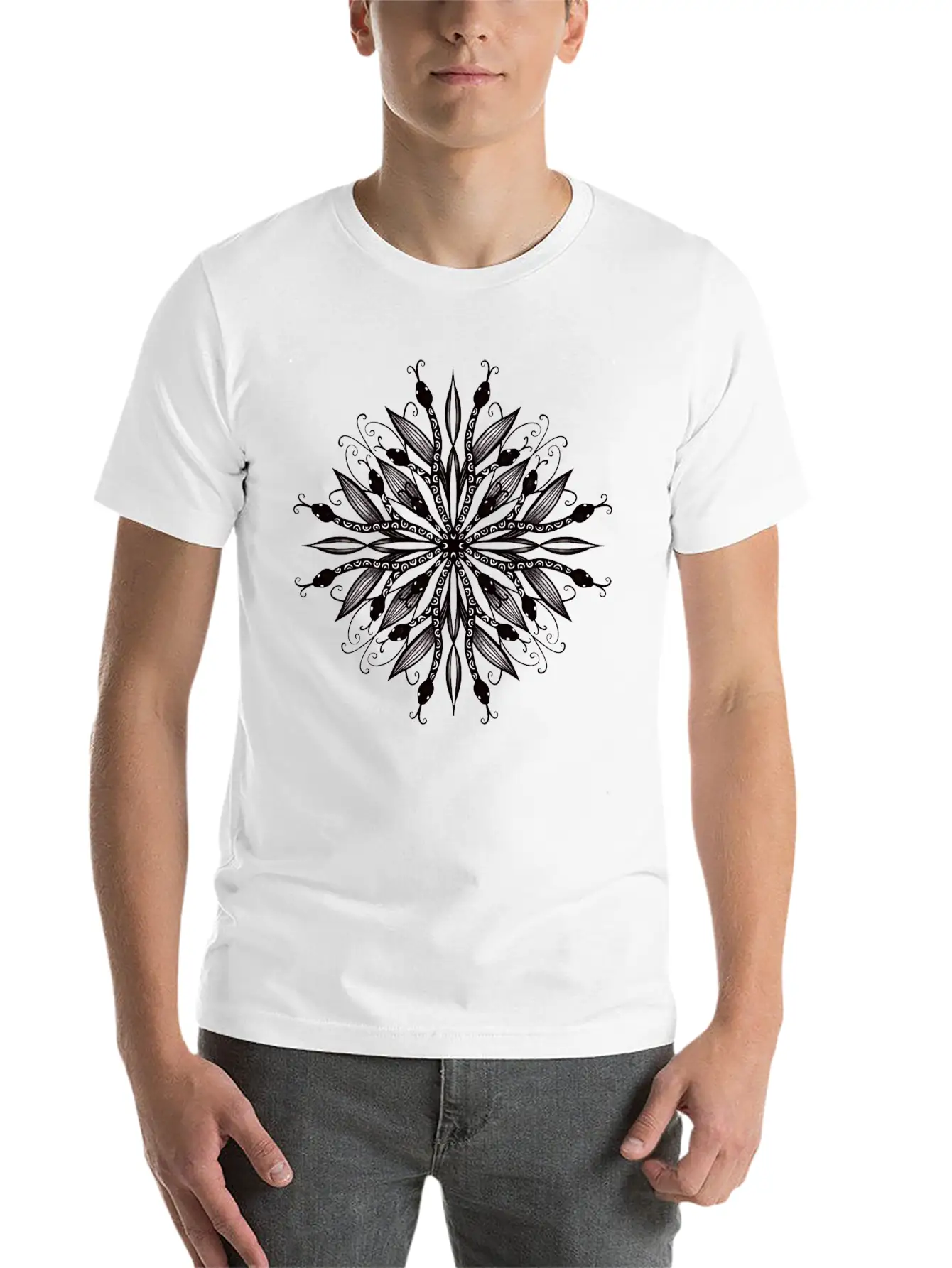 Gothic Mandala Leaves And Snakes Timeless Short Sleeve Tee – Comfy And Minimalist Design