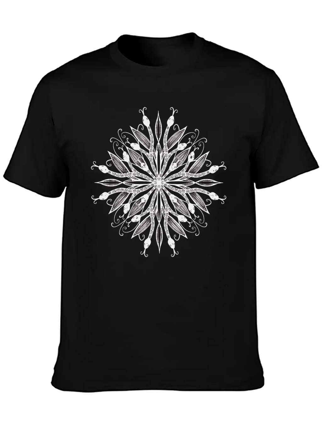 Gothic Mandala Leaves And Snakes Timeless Short Sleeve Tee – Comfy And Minimalist Design