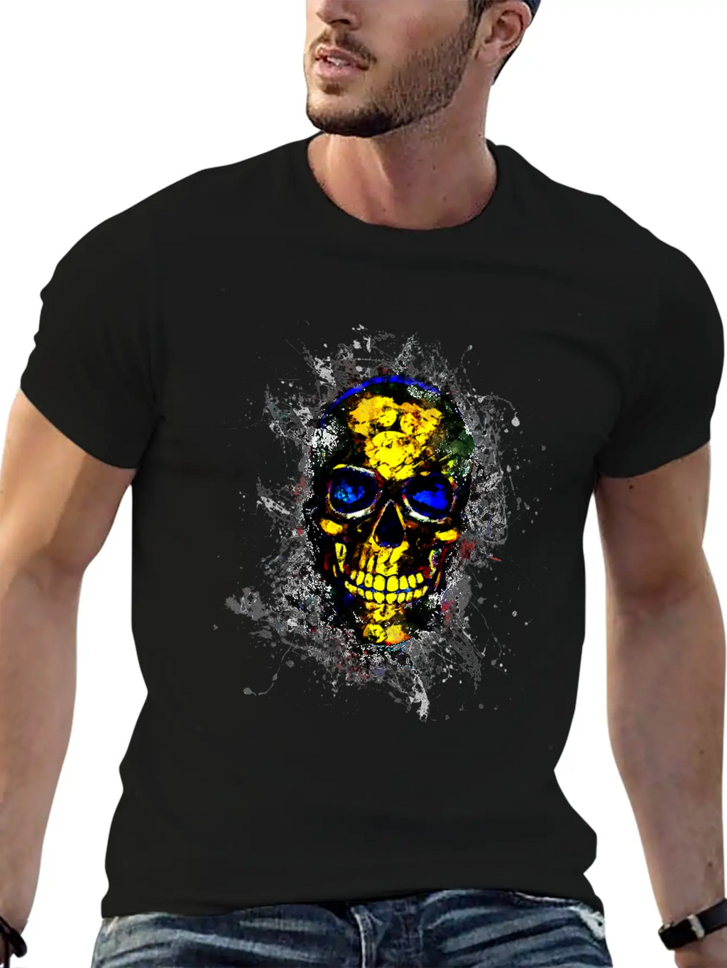 Gothic Skull Death Paint Splatter Art Breathable Soft Cotton T-Shirt – Timeless Casual Look