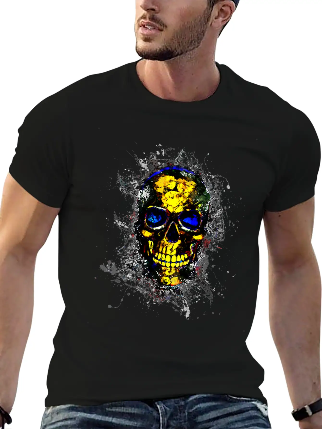 Gothic Skull Death Paint Splatter Art Breathable Soft Cotton T-Shirt – Timeless Casual Look