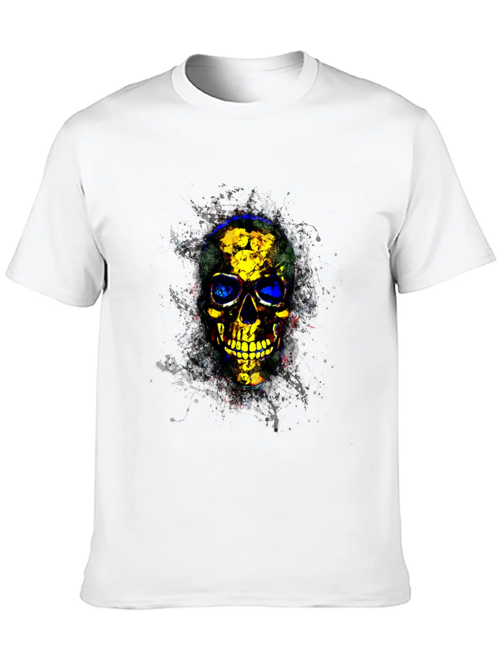 Gothic Skull Death Paint Splatter Art Breathable Soft Cotton T-Shirt – Timeless Casual Look