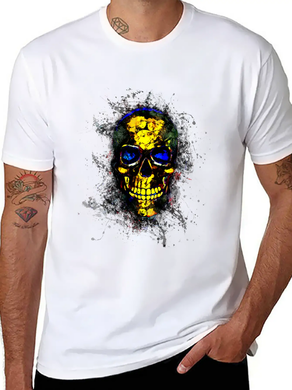 Gothic Skull Death Paint Splatter Art Breathable Soft Cotton T-Shirt – Timeless Casual Look