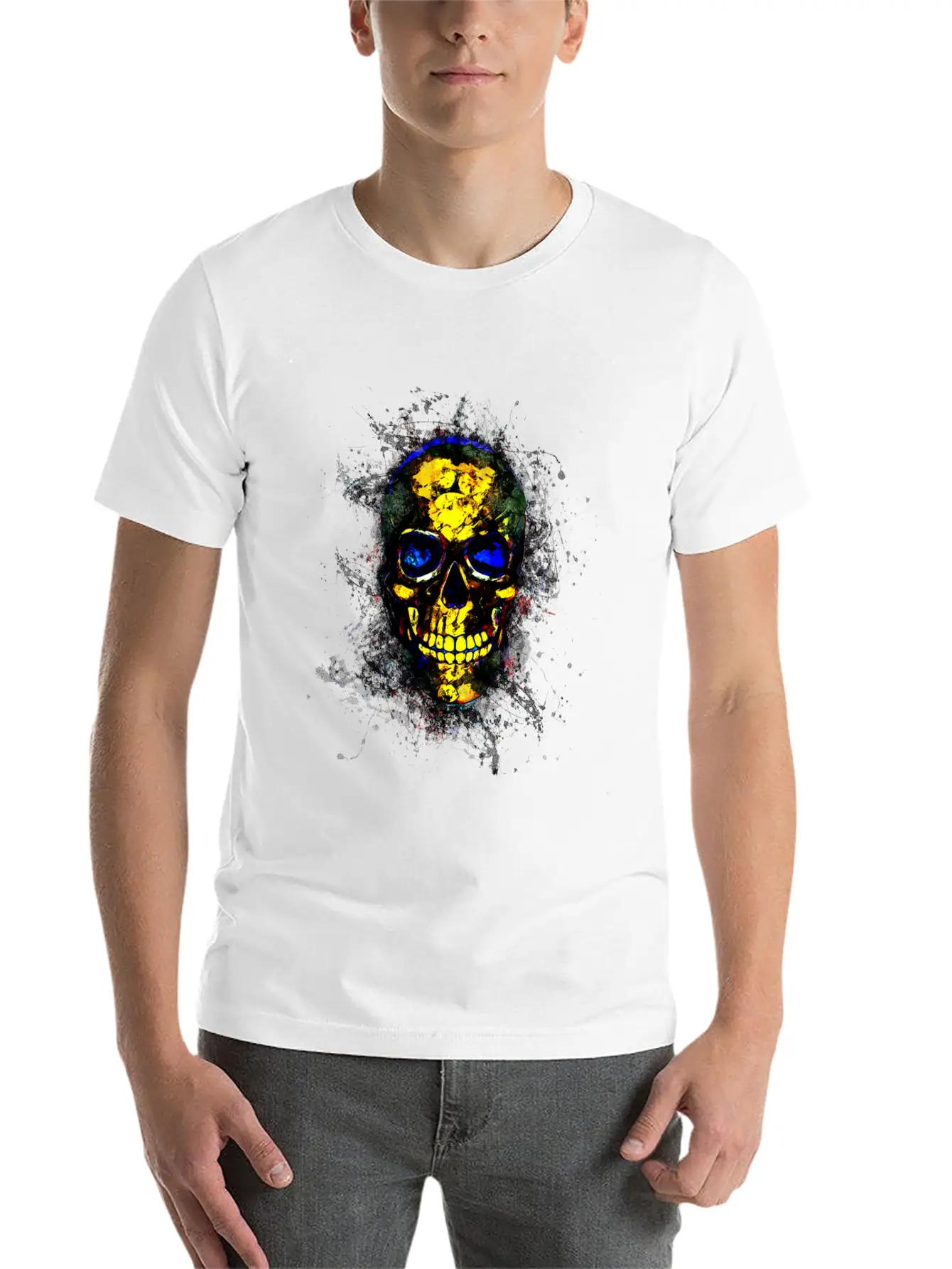 Gothic Skull Death Paint Splatter Art Breathable Soft Cotton T-Shirt – Timeless Casual Look