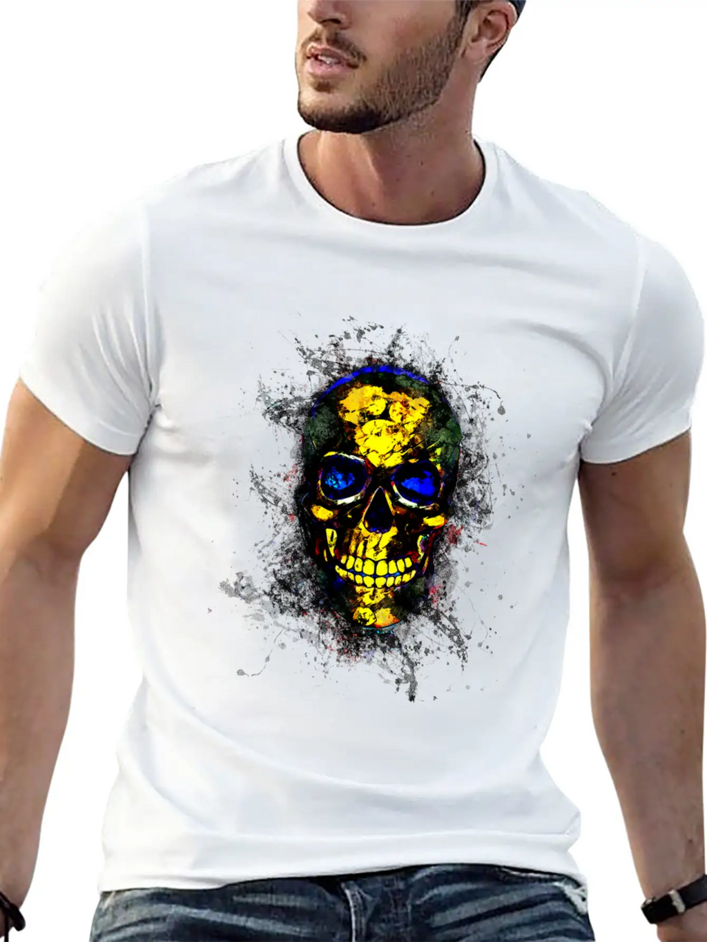 Gothic Skull Death Paint Splatter Art Breathable Soft Cotton T-Shirt – Timeless Casual Look