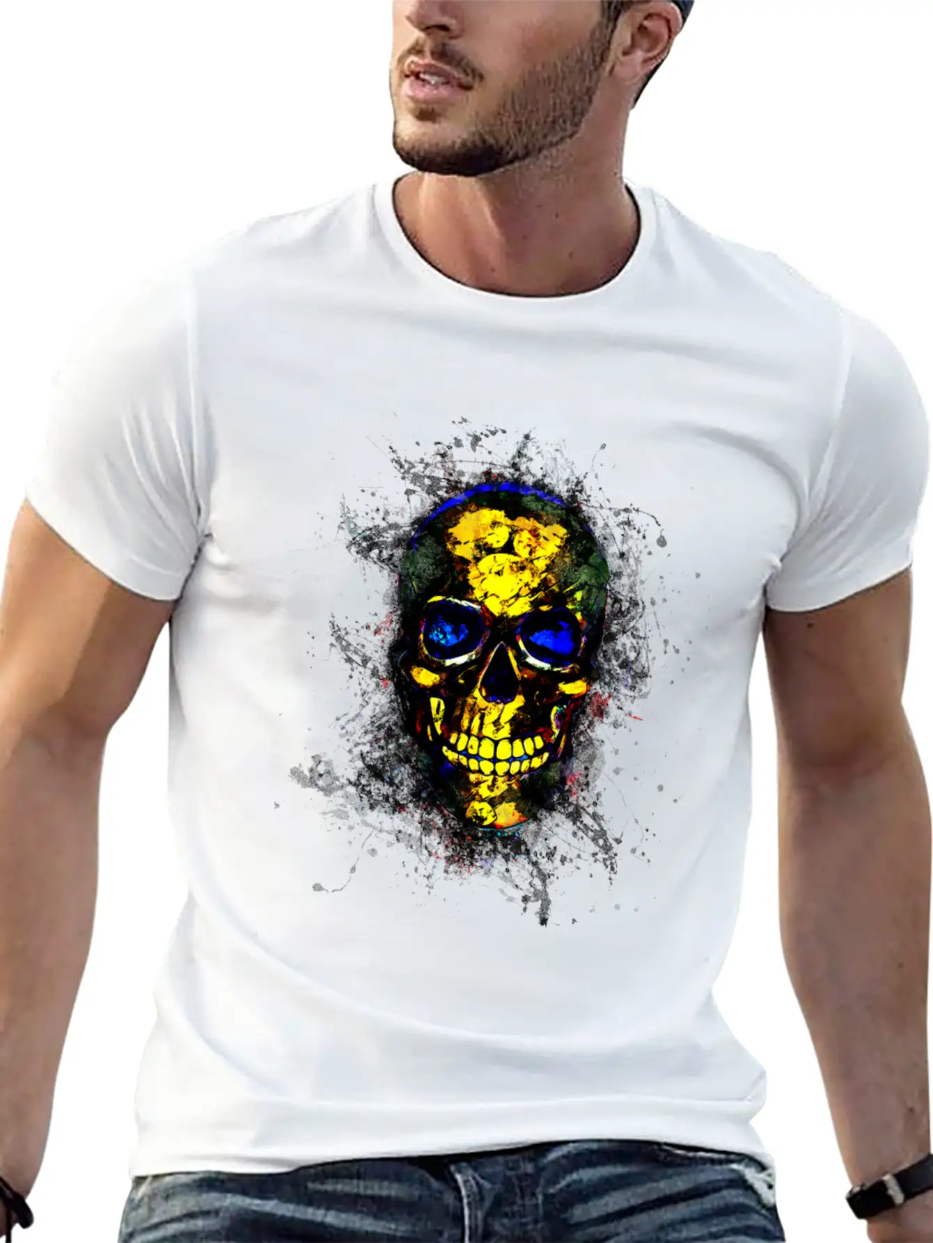 Gothic Skull Death Paint Splatter Art Breathable Soft Cotton T-Shirt – Timeless Casual Look