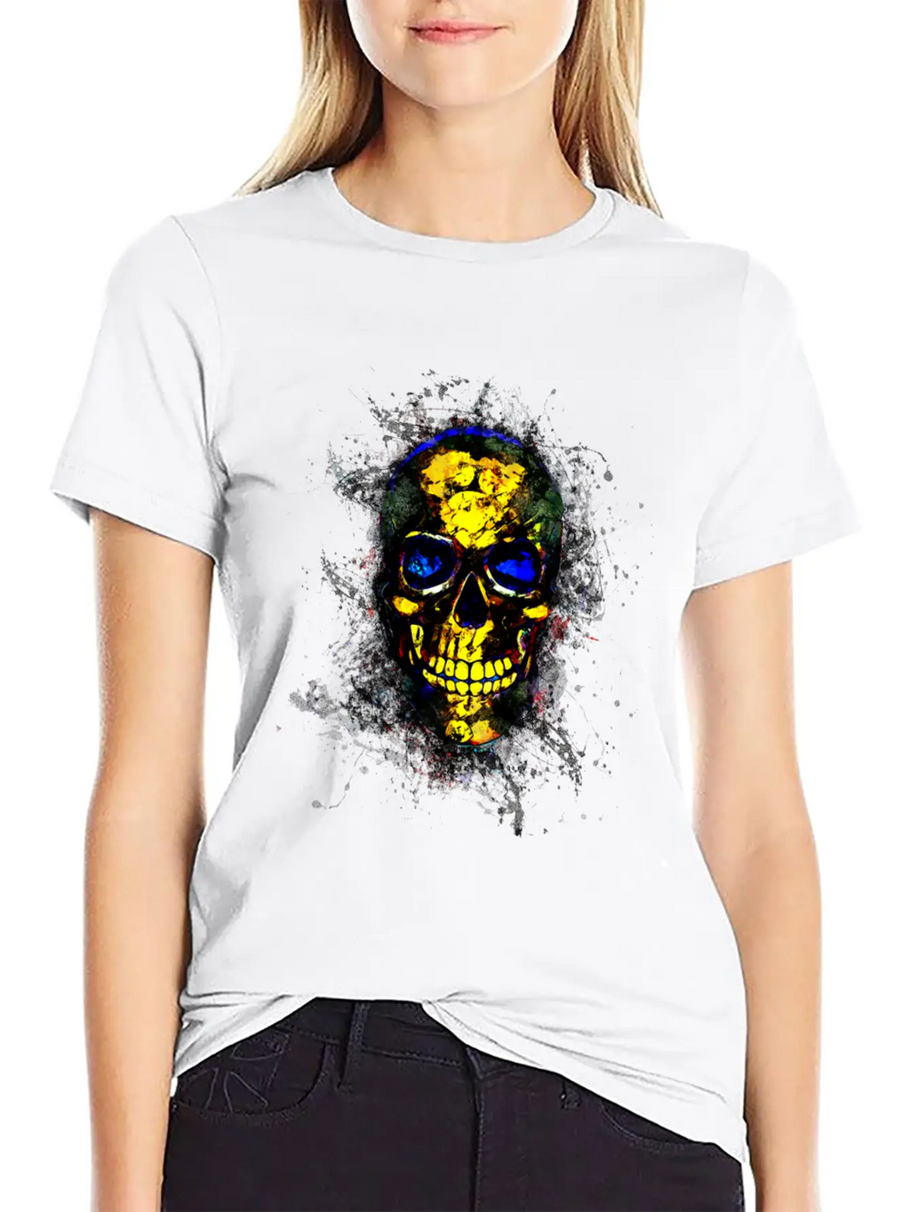 Gothic Skull Death Paint Splatter Art Breathable Soft Cotton T-Shirt – Timeless Casual Look