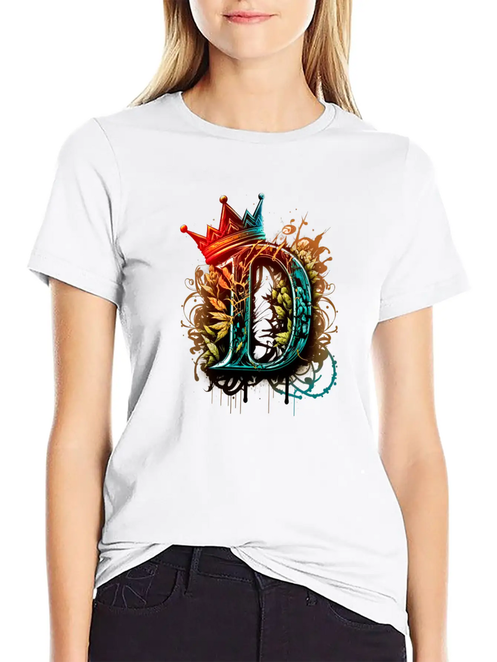 Graffiti Initial Letter "D" With 👑 Unisex Casual T-Shirt – Clean Design For Daily Comfort
