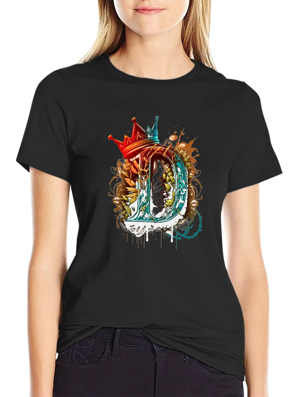 Graffiti Initial Letter "D" With 👑 Unisex Casual T-Shirt – Clean Design For Daily Comfort