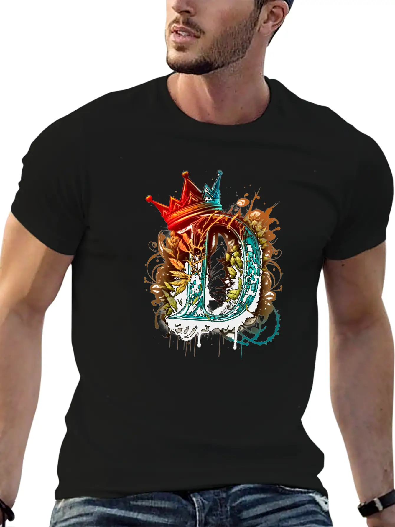 Graffiti Initial Letter "D" With 👑 Unisex Casual T-Shirt – Clean Design For Daily Comfort