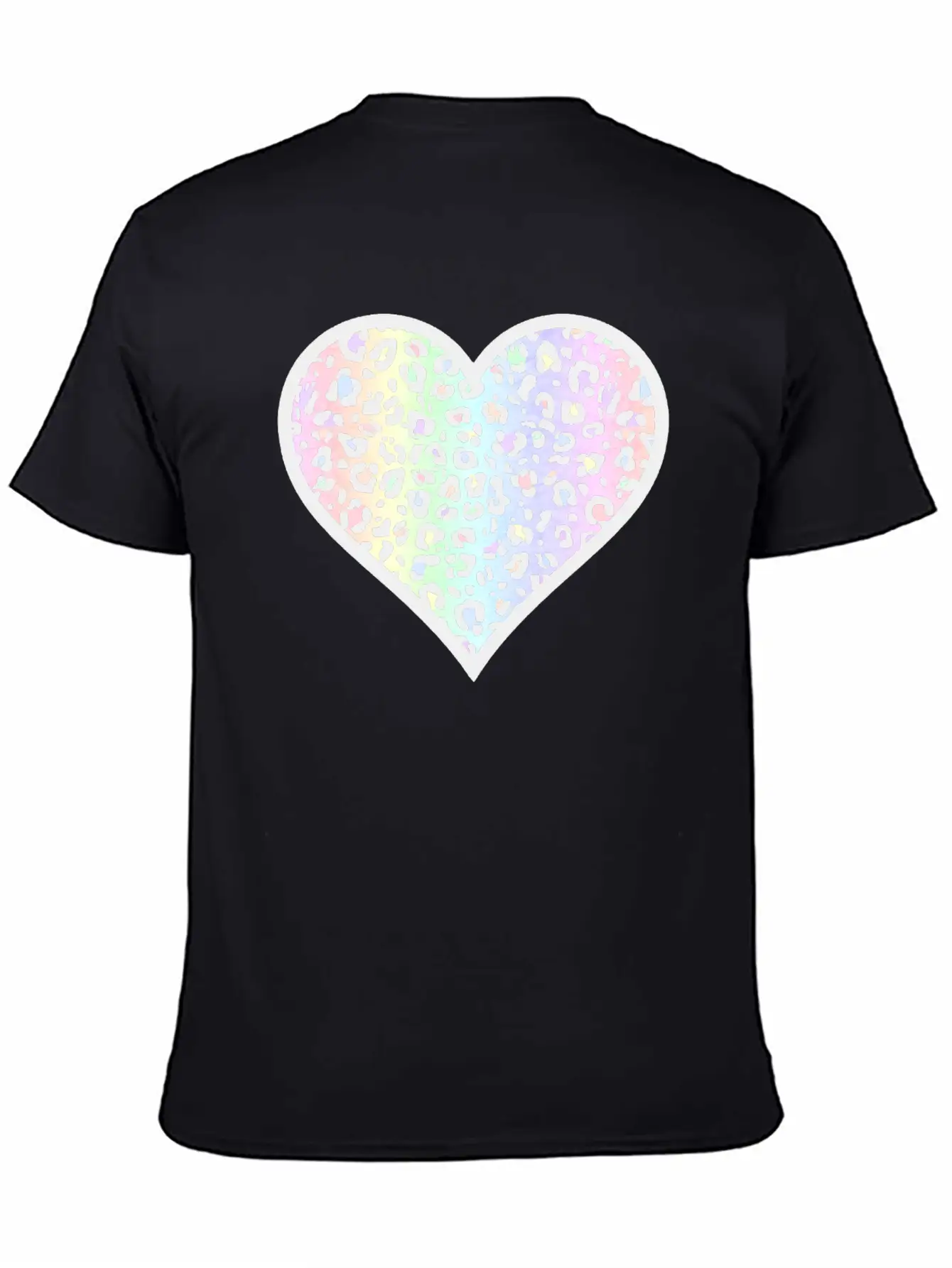 Gray And Pastel Leopard Print Heart Design Timeless Short Sleeve Tee – Comfy And Minimalist Design