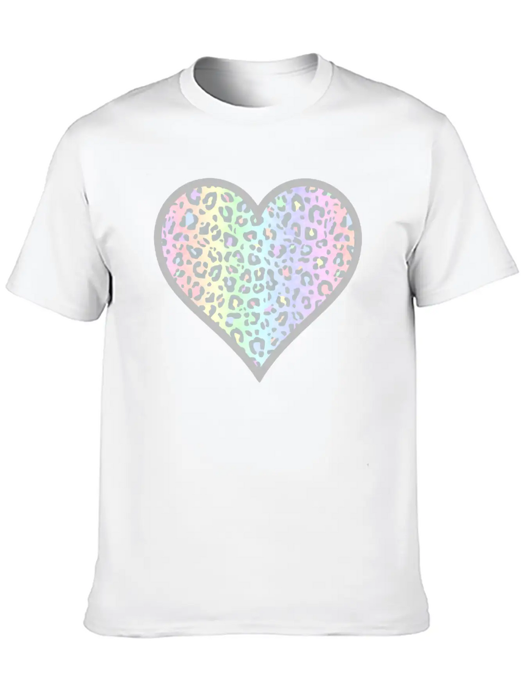 Gray And Pastel Leopard Print Heart Design Timeless Short Sleeve Tee – Comfy And Minimalist Design