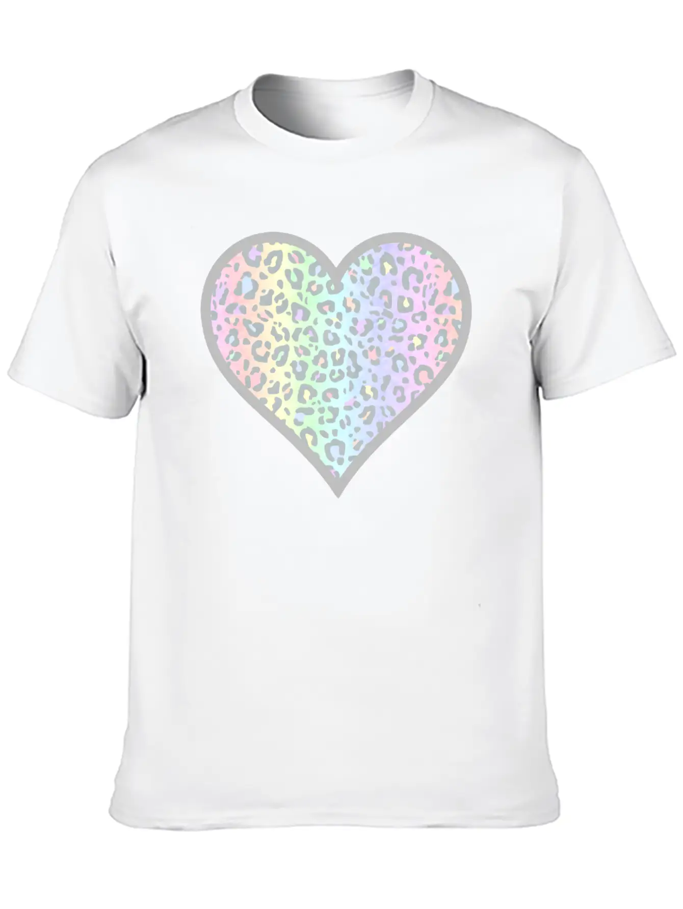 Gray And Pastel Leopard Print Heart Design Timeless Short Sleeve Tee – Comfy And Minimalist Design