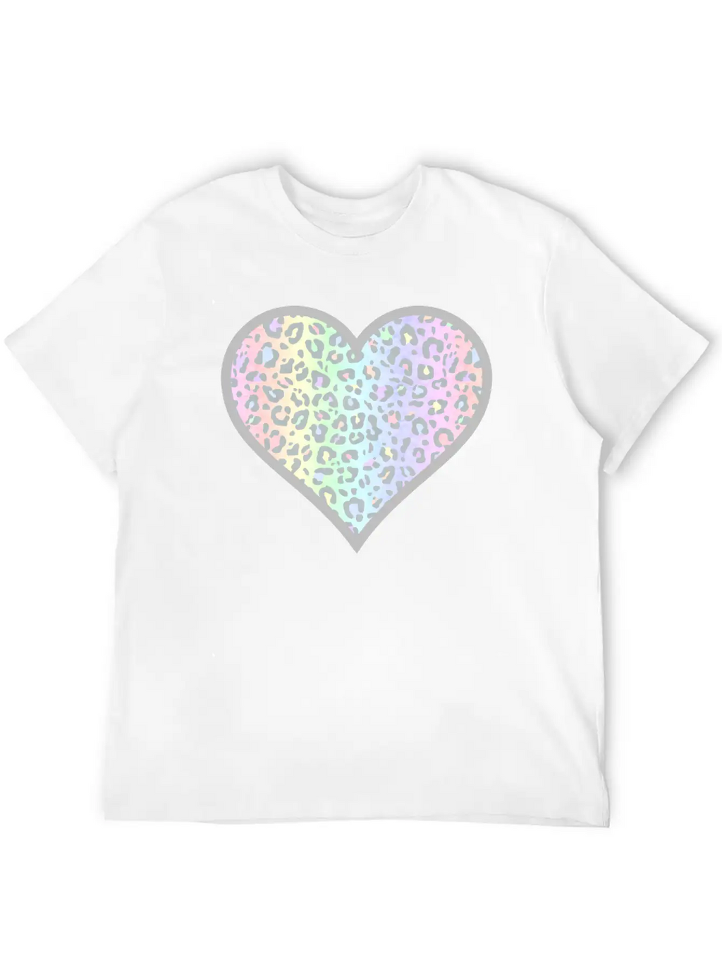 Gray And Pastel Leopard Print Heart Design Timeless Short Sleeve Tee – Comfy And Minimalist Design