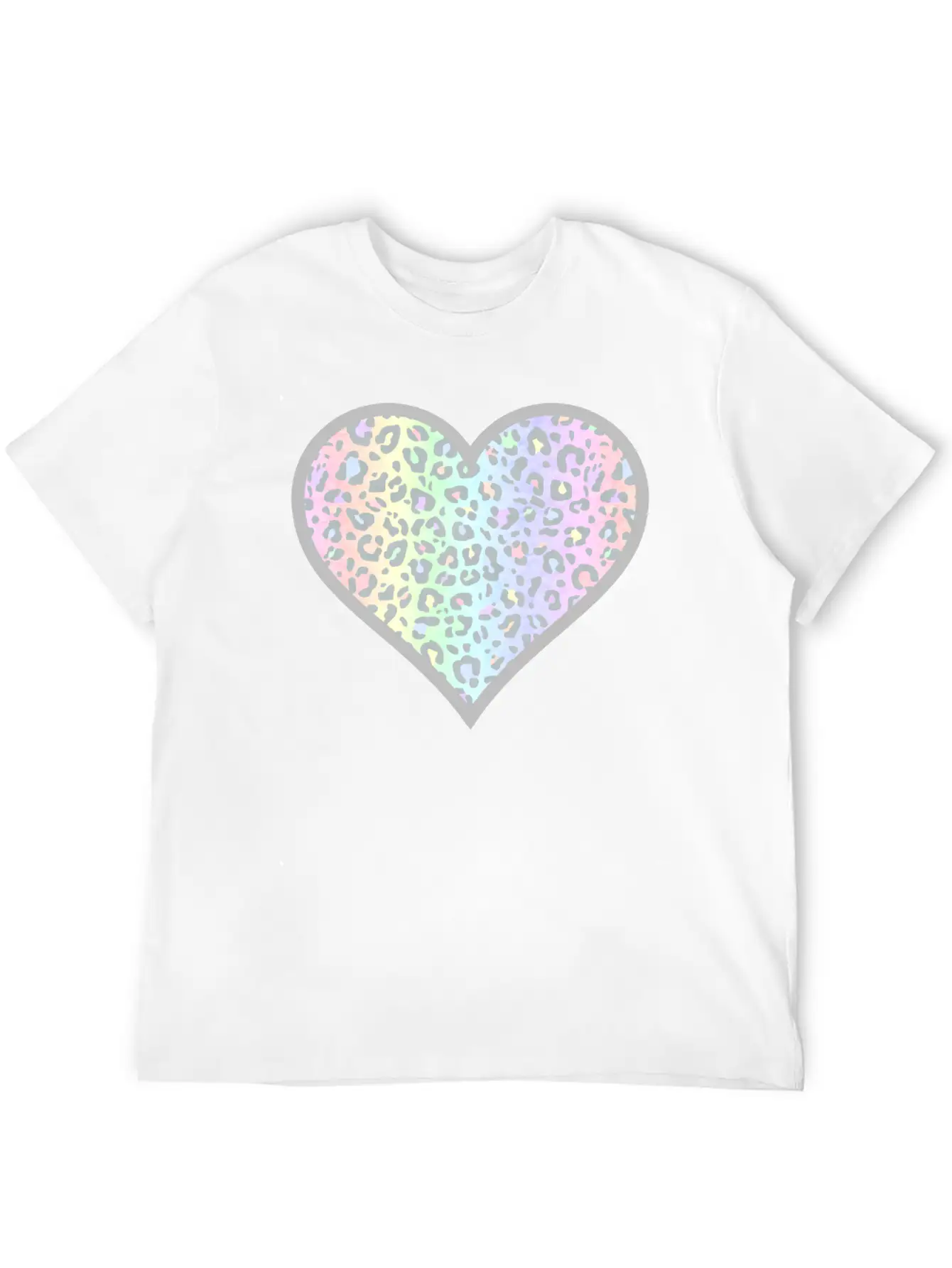 Gray And Pastel Leopard Print Heart Design Timeless Short Sleeve Tee – Comfy And Minimalist Design