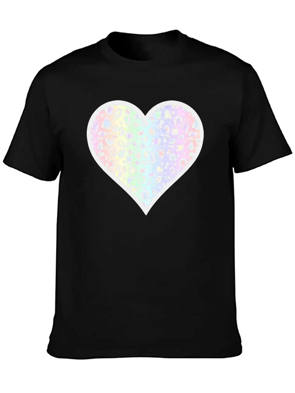 Gray And Pastel Leopard Print Heart Design Timeless Short Sleeve Tee – Comfy And Minimalist Design
