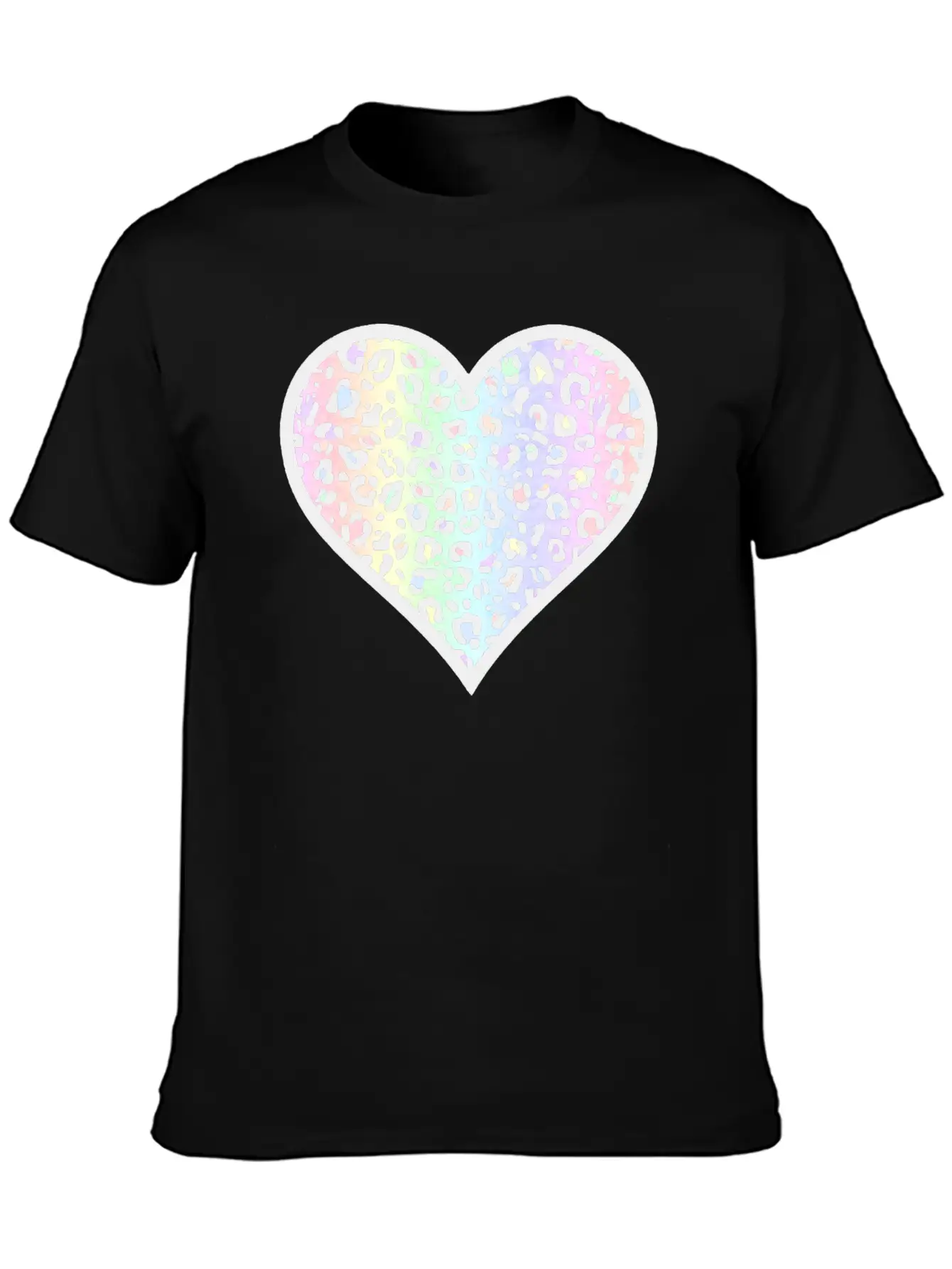 Gray And Pastel Leopard Print Heart Design Timeless Short Sleeve Tee – Comfy And Minimalist Design
