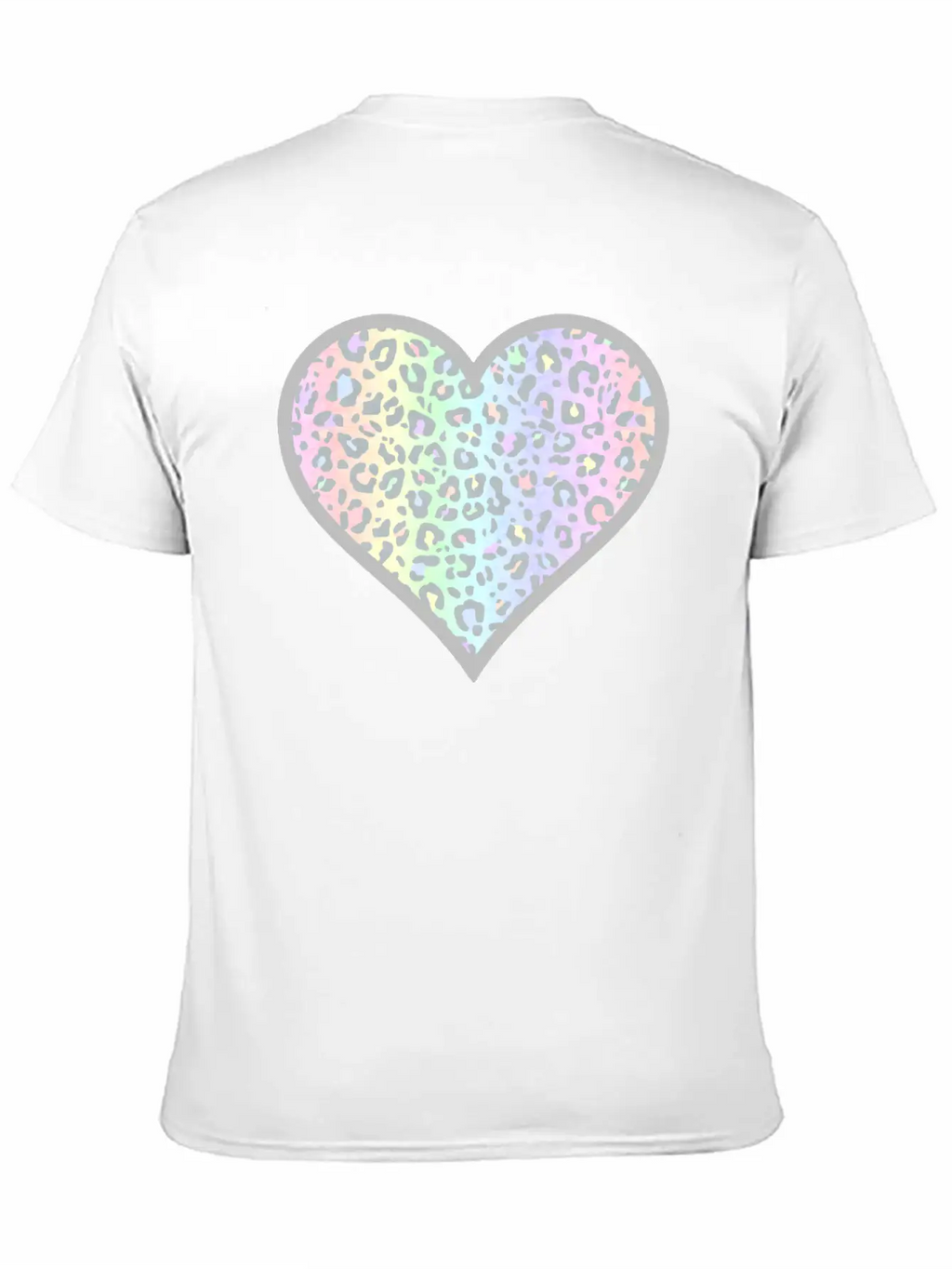 Gray And Pastel Leopard Print Heart Design Timeless Short Sleeve Tee – Comfy And Minimalist Design