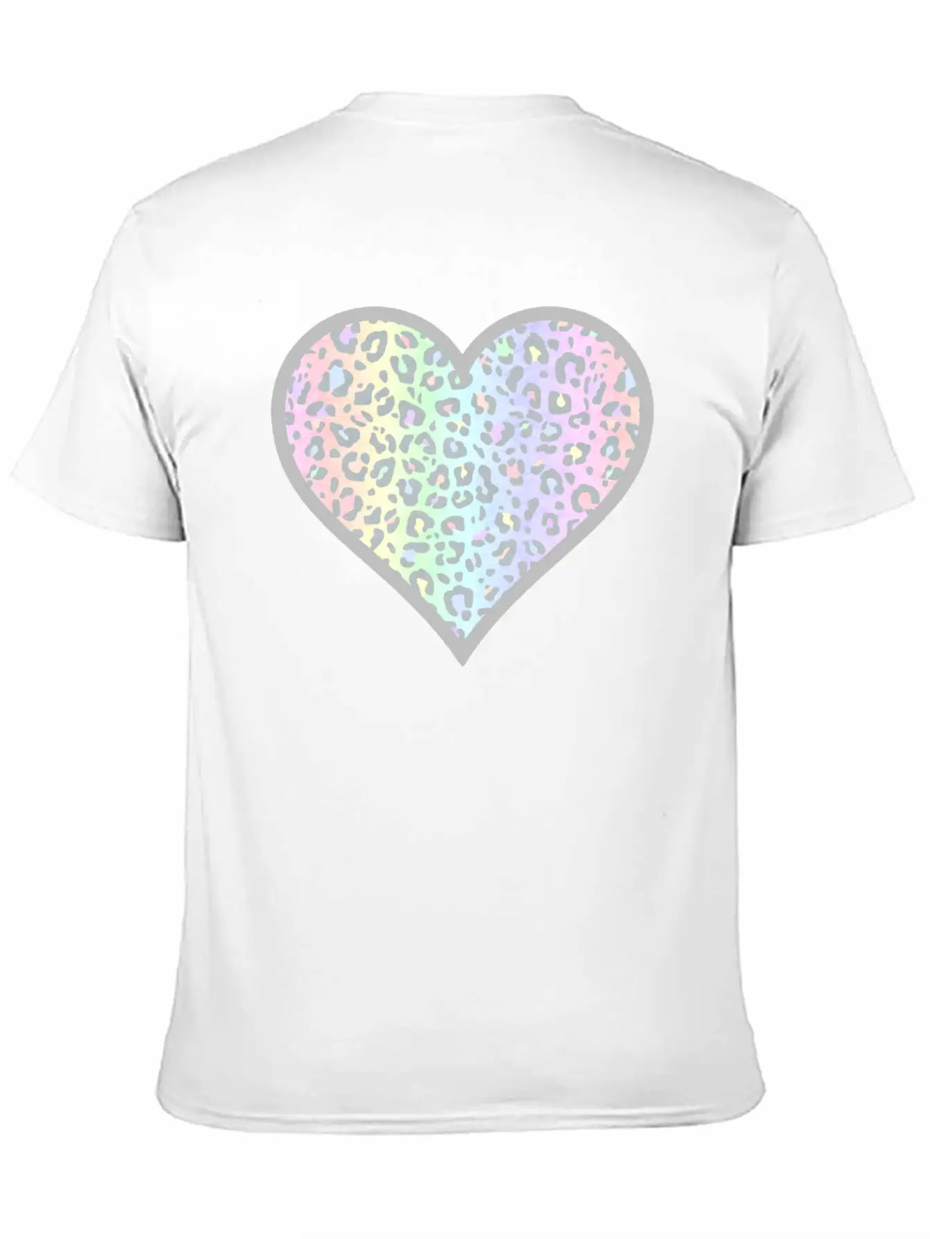 Gray And Pastel Leopard Print Heart Design Timeless Short Sleeve Tee – Comfy And Minimalist Design