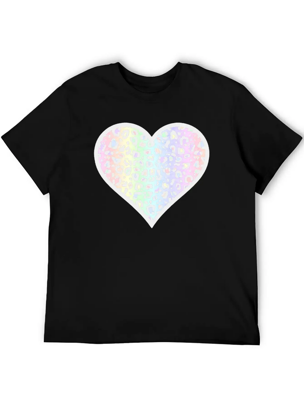 Gray And Pastel Leopard Print Heart Design Timeless Short Sleeve Tee – Comfy And Minimalist Design