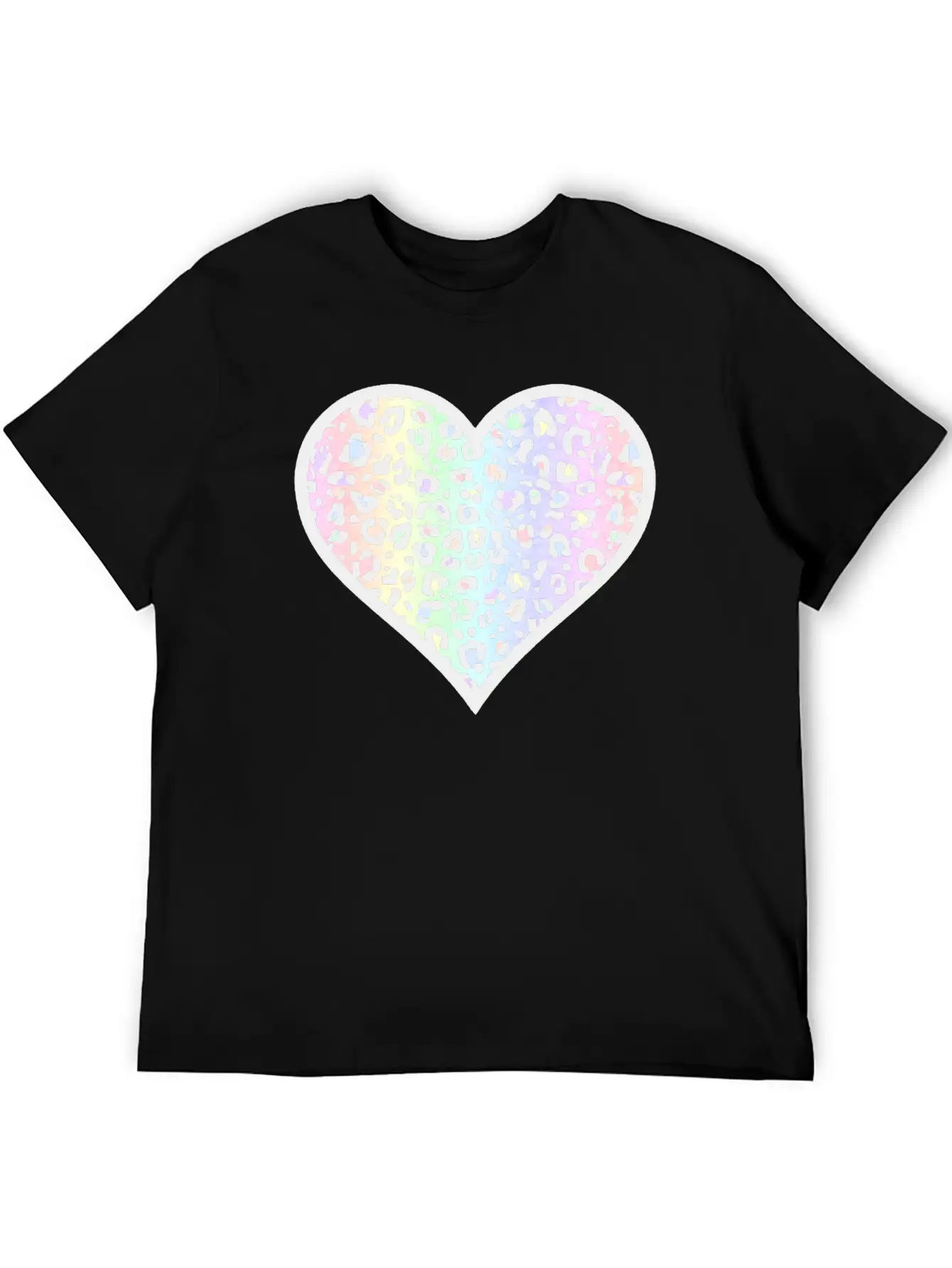 Gray And Pastel Leopard Print Heart Design Timeless Short Sleeve Tee – Comfy And Minimalist Design