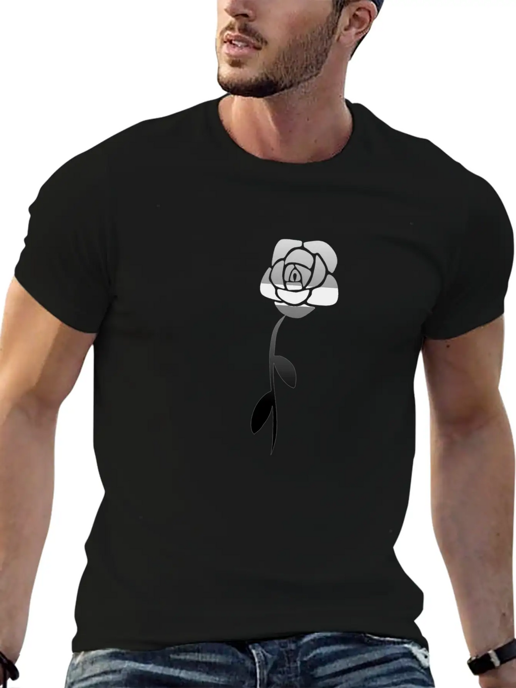 Gray Flower Plant Blossom Breathable Soft Cotton T-Shirt – Timeless Casual Look