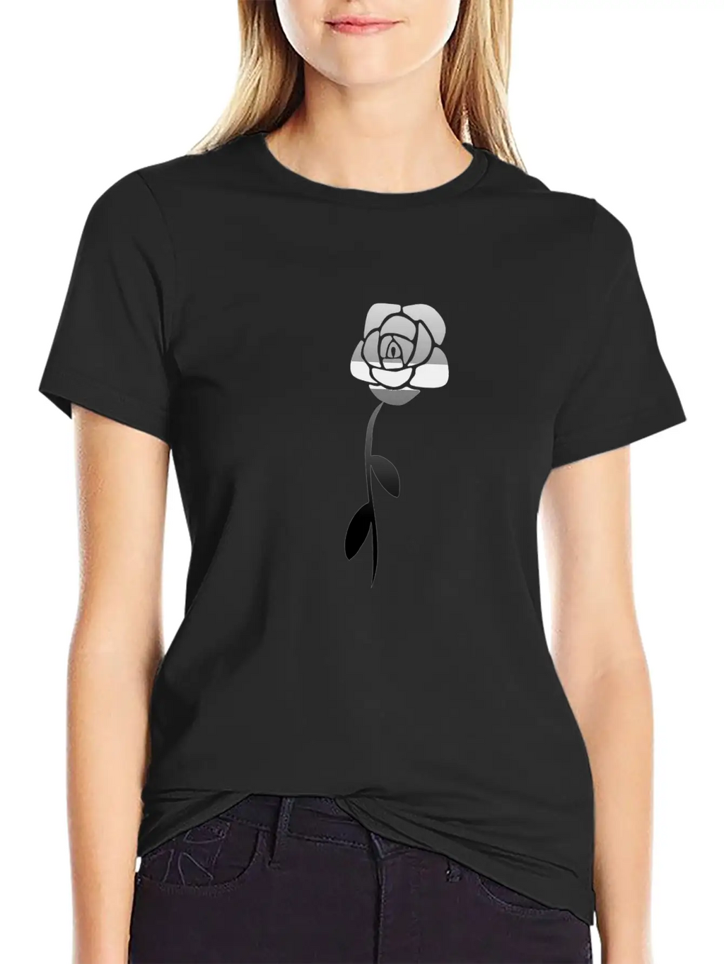 Gray Flower Plant Blossom Breathable Soft Cotton T-Shirt – Timeless Casual Look
