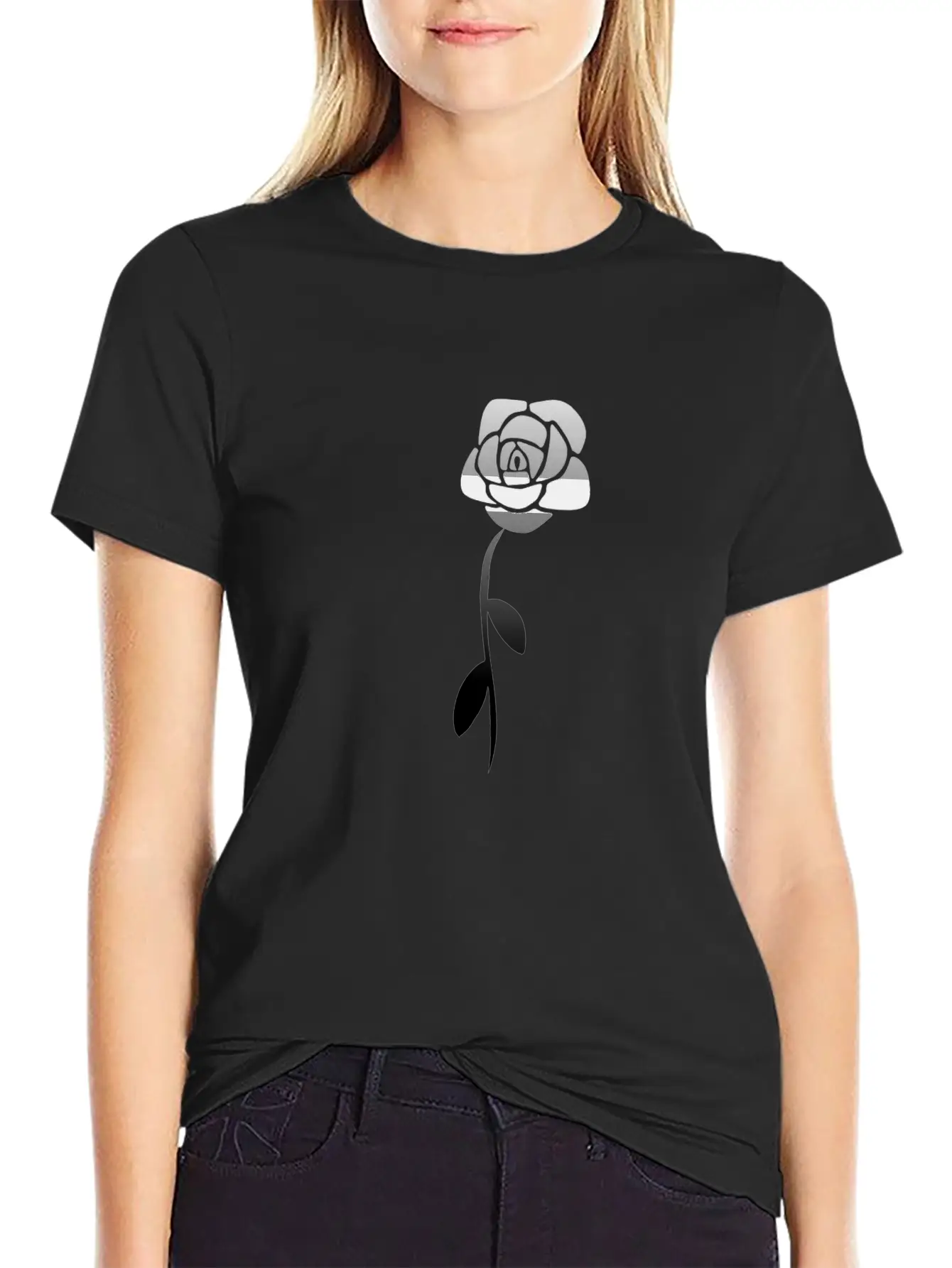 Gray Flower Plant Blossom Breathable Soft Cotton T-Shirt – Timeless Casual Look