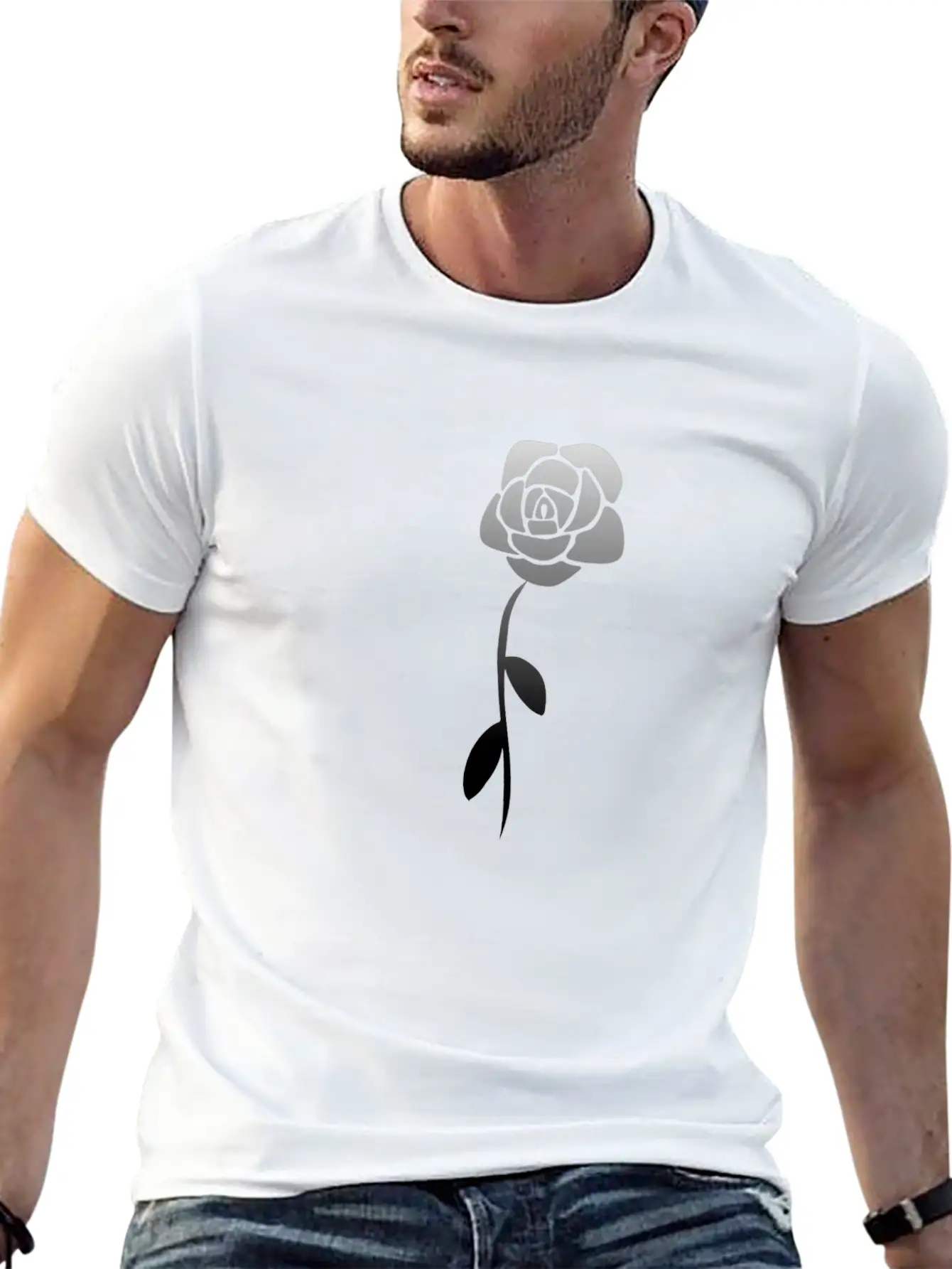 Gray Flower Plant Blossom Breathable Soft Cotton T-Shirt – Timeless Casual Look