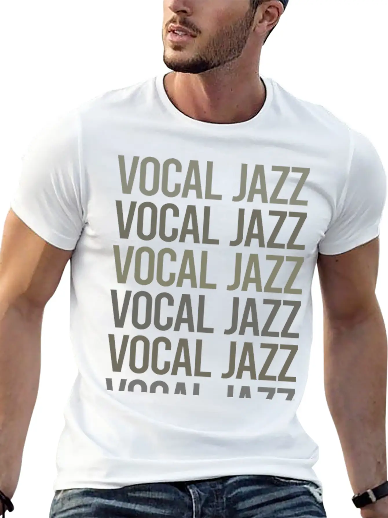 Gray Text Art Vocal Jazz Breathable Soft Cotton T-Shirt – Timeless Casual Look