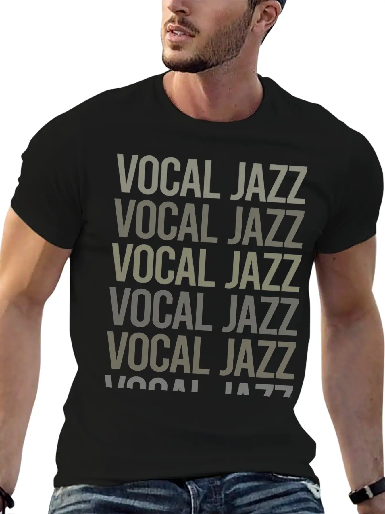 Gray Text Art Vocal Jazz Breathable Soft Cotton T-Shirt – Timeless Casual Look