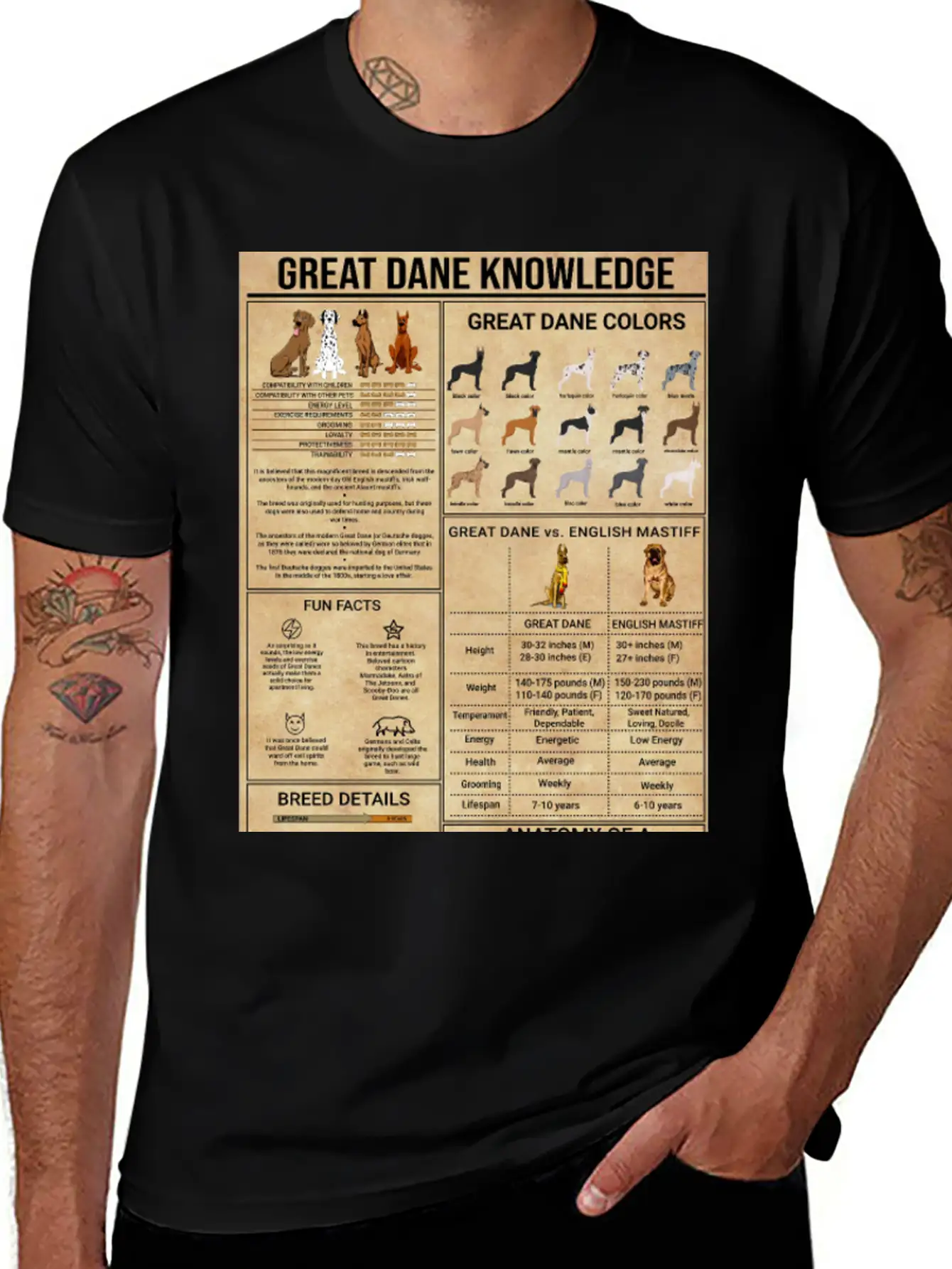 Great Dane Knowledge Poster, Vintage Home Decor Stylish Everyday T-Shirt – Unisex Basic Cotton Tee